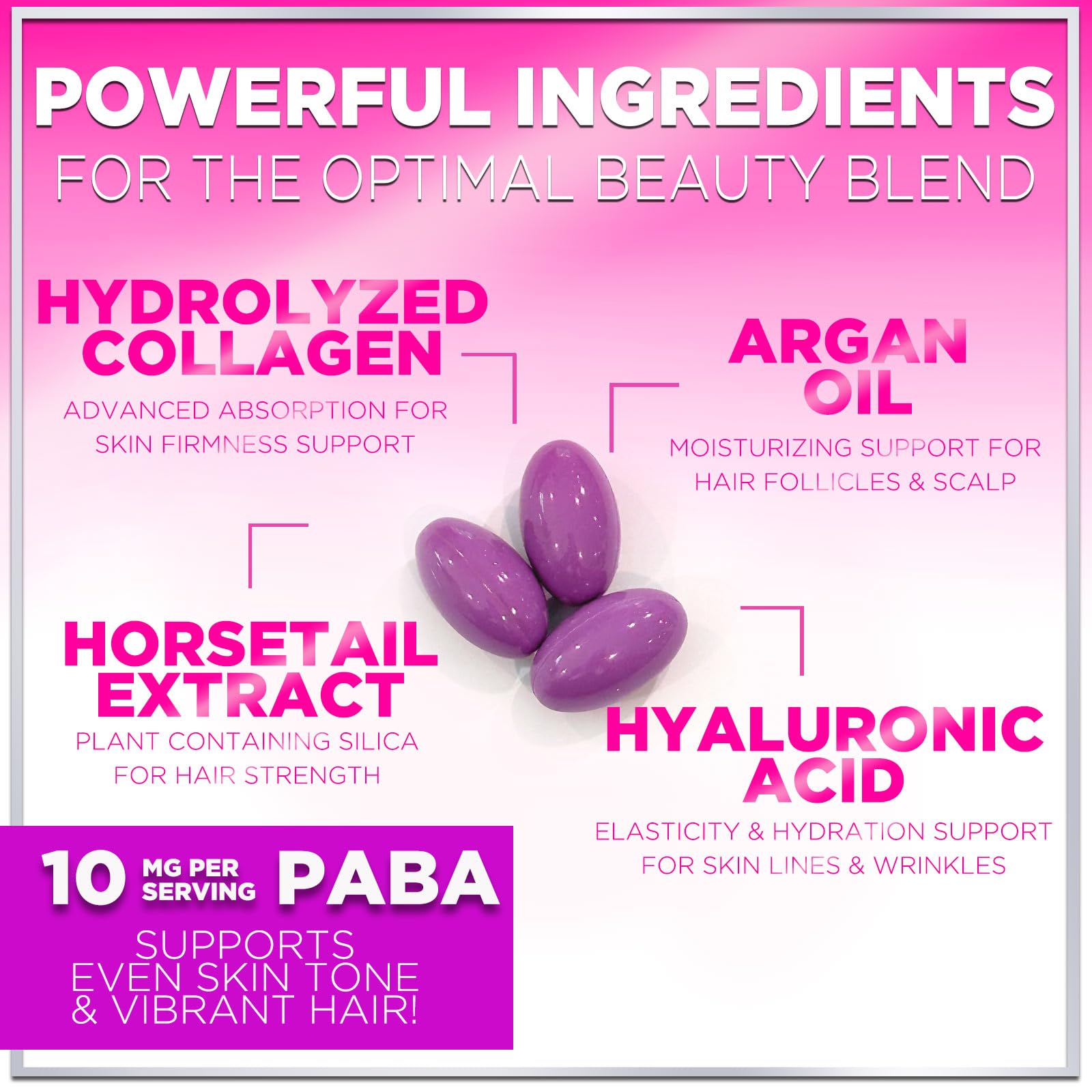 Hair Vitamins for Women for Hair Growth - Argan-Infused Supplement with Collagen, Biotin and Hyaluronic Acid - Supports Faster Hair Growth, Skin & Nails Beauty Vitamins, Bottled in USA - 120 Softgels — Amazon image 3