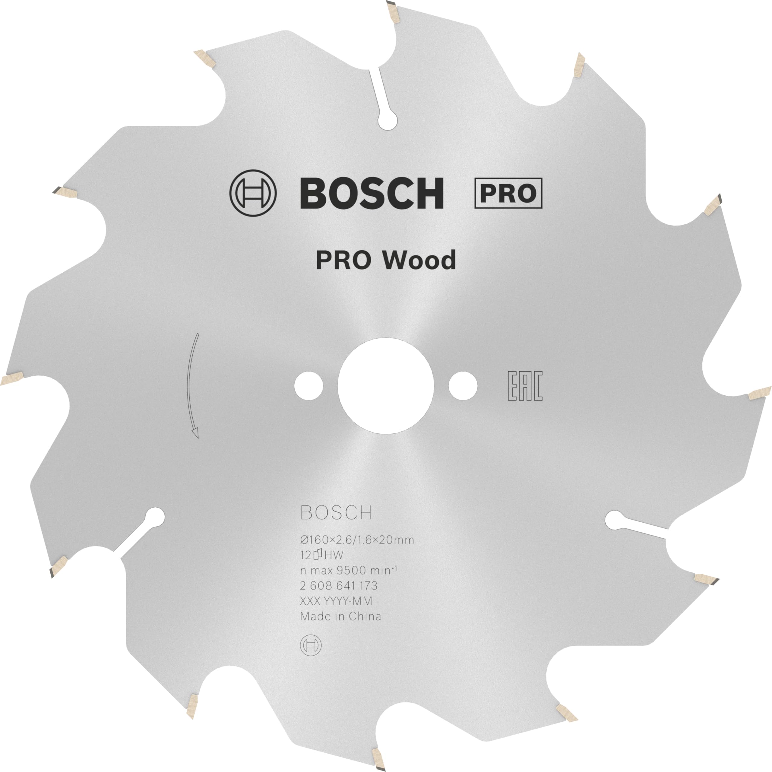 Bosch 1x PRO Wood Kreissägeblatt, 160 x 2,6 x 20 mm, T12