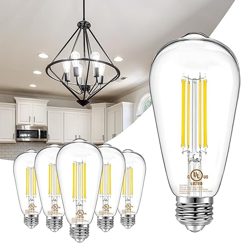 Miniatura 13 de DAYBETTER Paquete de 12 bombillas LED Edison vintage, bombilla LED E26 equivalente a 60 W, bombillas LED regulables, alto brillo 800 LM, blanco