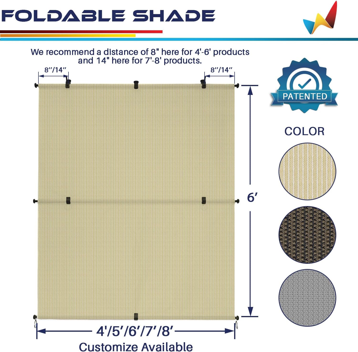 Windscreen4less 8'W x 6'H Outdoor Roll Up Foldable Shade Fabric UV Blockage Roller Shade for Deck Pergola Yard Gazebo Patio (Beige)
