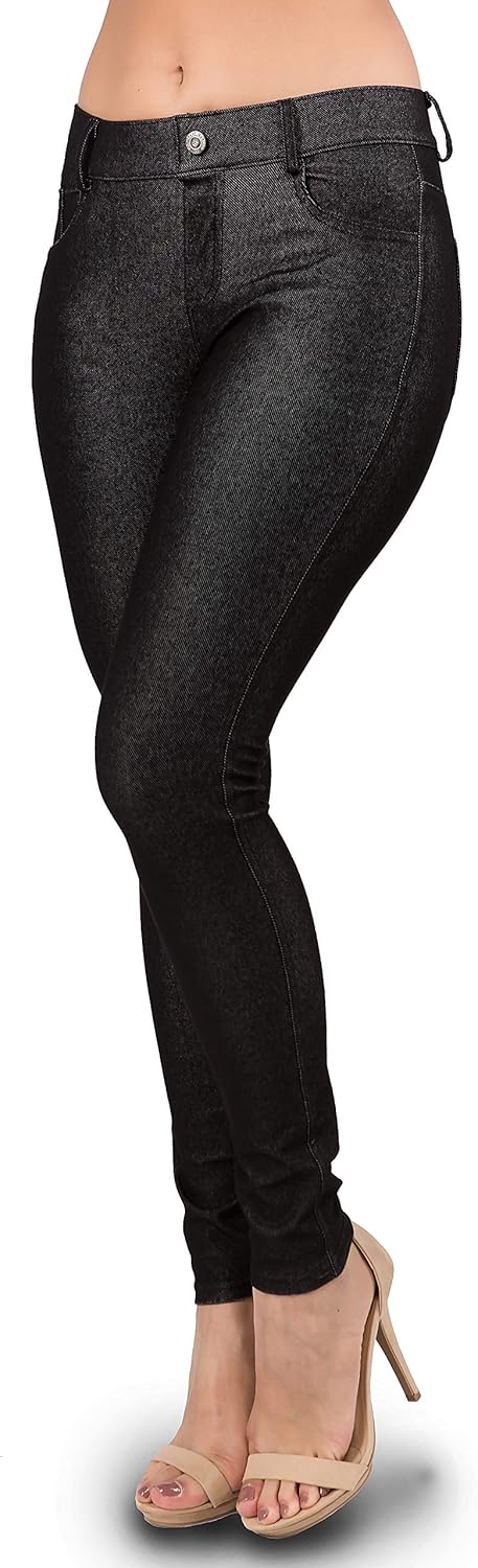 Ylluo Women's Jeggings with Pockets - Skinny Fit Denim Look - High Waisted Stretchy Pull On Pants - Full-Length & Capri - Image 4