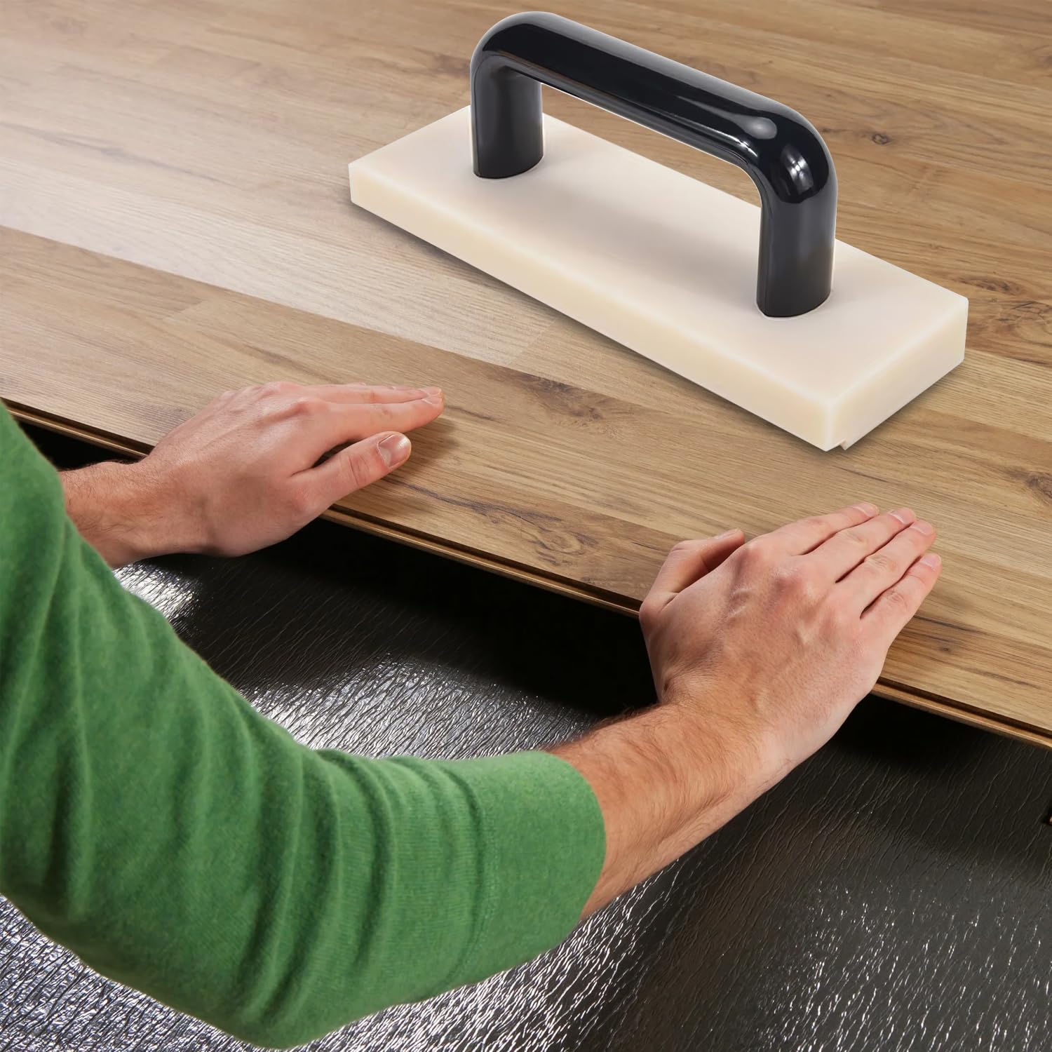 Blocco Battente per Pavimenti in Vinile da 200 mm, con Ampia e Comoda Maniglia, Viti Integrate, Non Danneggia il Pavimento, Utensile per Pavimenti in Laminato (Bianco)