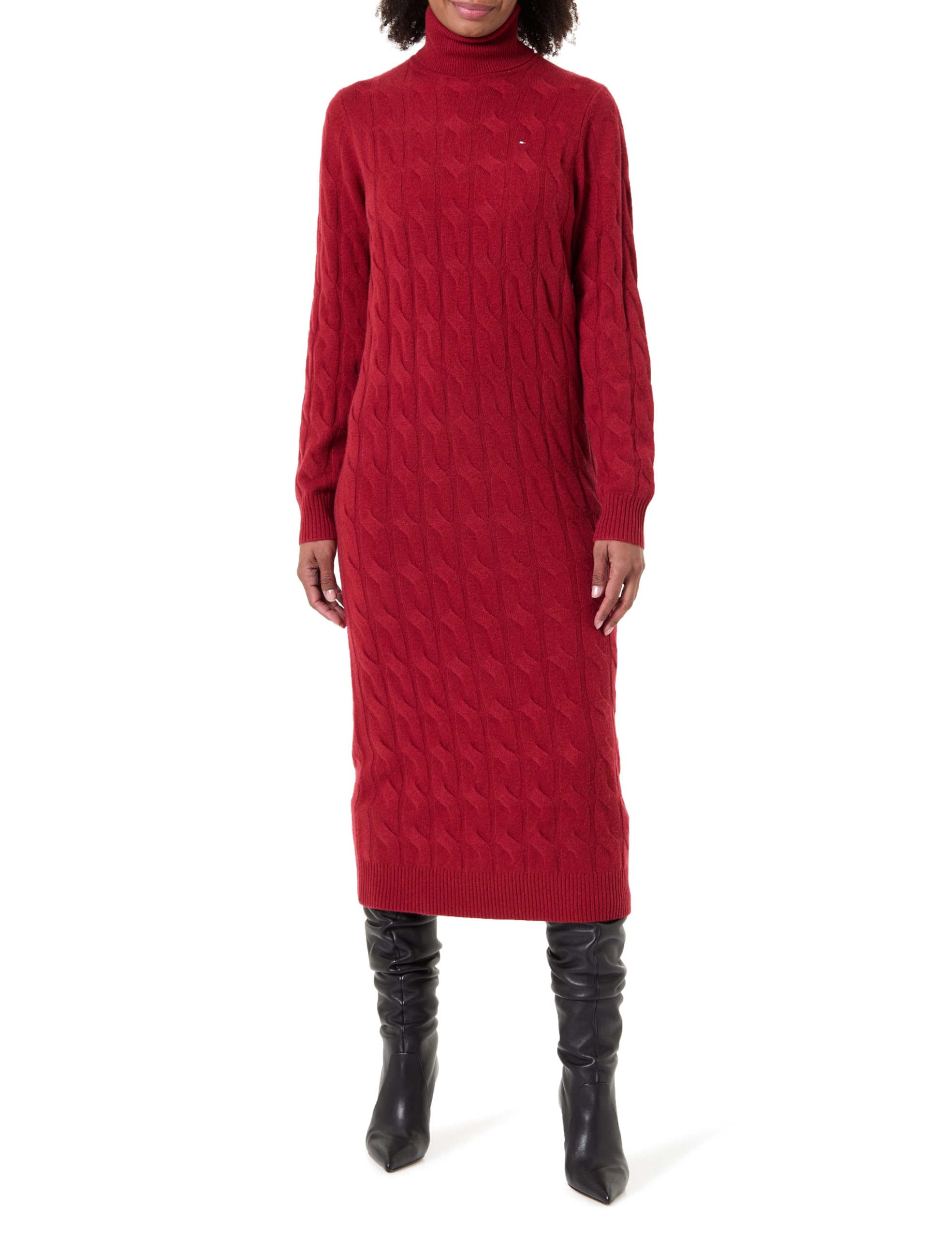 Tommy Hilfiger Damen Pullover-Kleid Soft Wool Cable mit Rollkragen