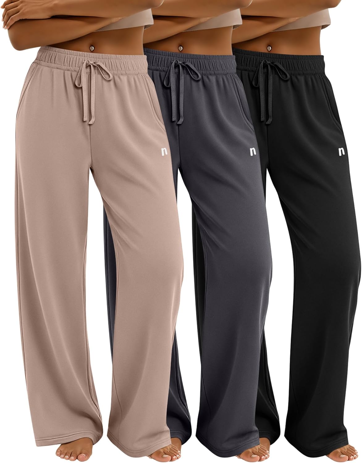 Neer 3 Pack Women's Yoga Pants Loose Casual Wide Leg Sweatpants High Waist Lounge Drawstring Stretch Pants with Pockets