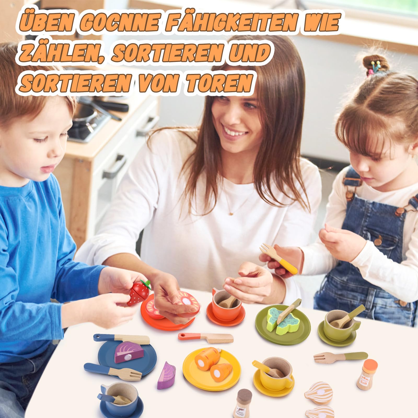 GAGAKU Geschirrset aus Holz Kinder Kinderküchen Spielküche Zubehör Küchenzubehör Kinder Holz