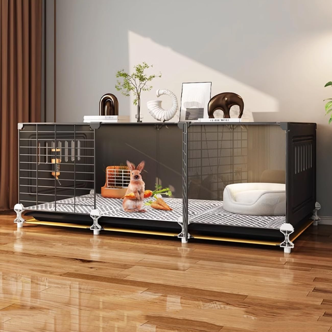 Cage à Lapin Interieur Enclos Cochon d'Inde, avec Plateaux et Protection Contre L'urine, Parc pour Petits Animaux pour Cochon d'Inde/Lapins(106x46x48cm)