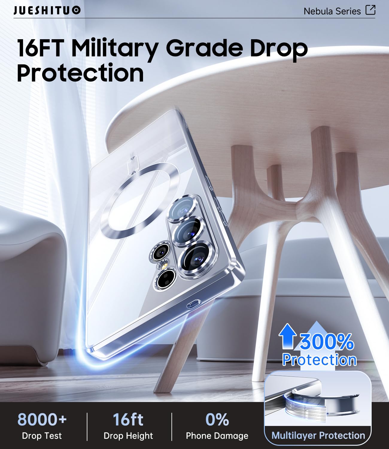 JUESHITUO Cover per Samsung Galaxy S25 Ultra con Protezione dello Schermo, Protezione della Fotocamera Integrata con MagSafe, Protezione Mil-Grade Shockproof Slim Custodia, Argento Titanio Blu