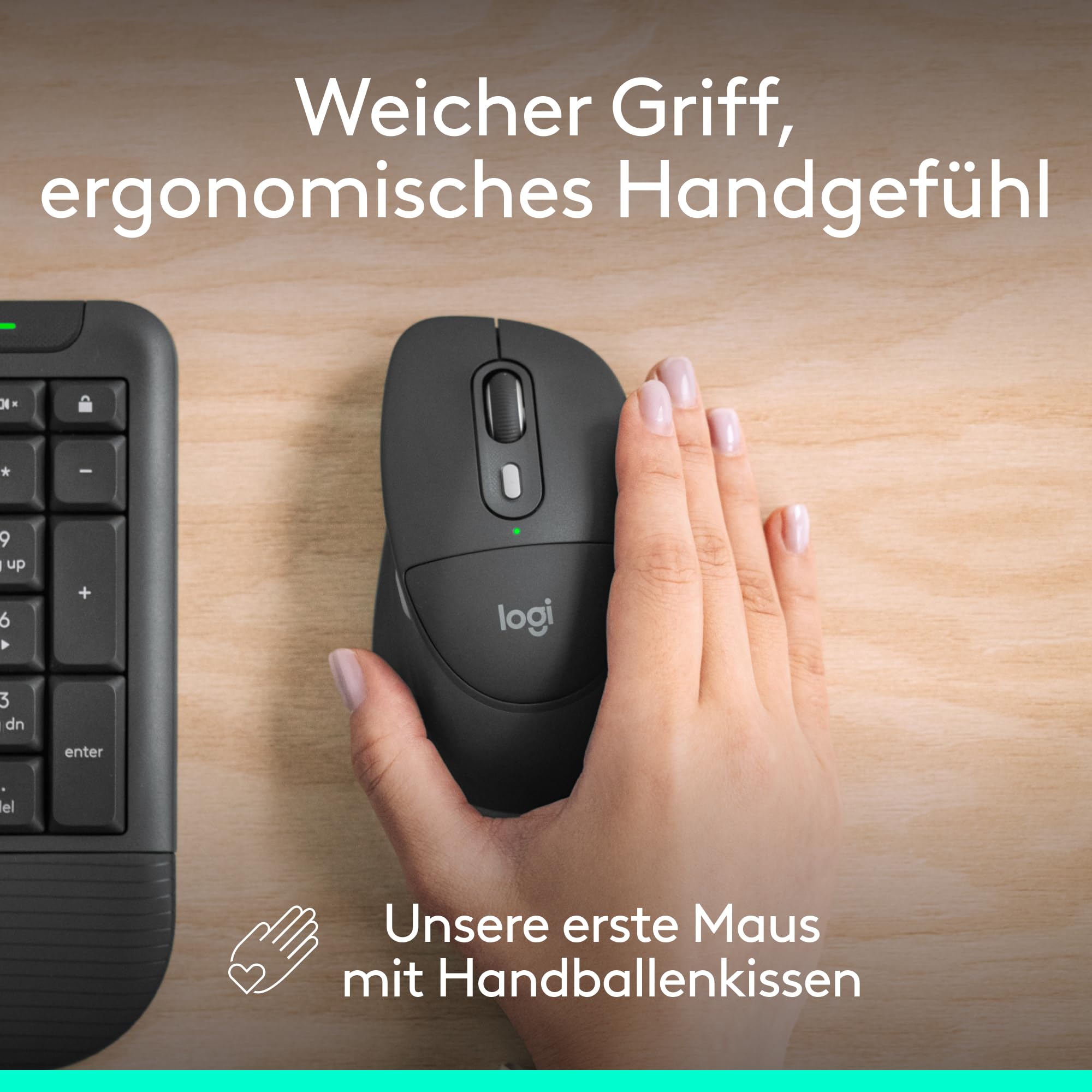 Logitech Signature Comfort Plus Combo MK880 for Business | Kabellose Tastatur & Maus, Handballenauflage, leise Klicks, Bluetooth, Windows/macOS, DEU QWERTZ - Graphit