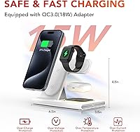 Vista 5 de 3 in 1 Foldable Charging Station for Apple Products,Wireless Charger for iPhone 17 16 15 14 13 12 Pro Max,Travel Dock Adapter&Light for iWatch White