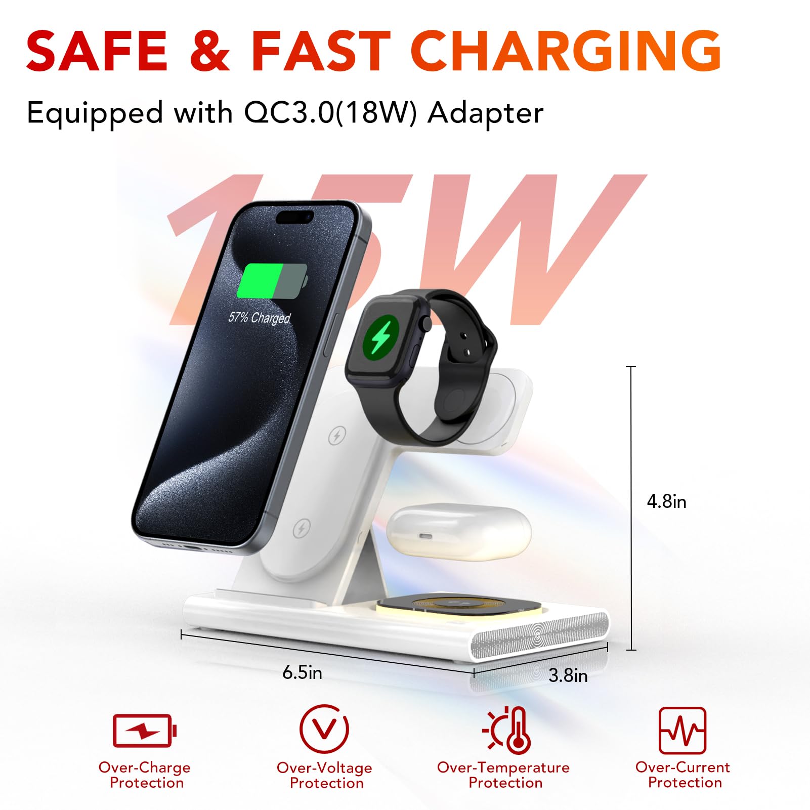 3 in 1 Foldable Charging Station for Apple Products,Fast Wireless Charger Travel Dock Adapter&Light for iPhone 16/15/14/13/12/11/X/XS,for iWatch 10/9/8/7/Ultra2/Ultra/SE,for AirPods 4/3/2/Pro/2(White)