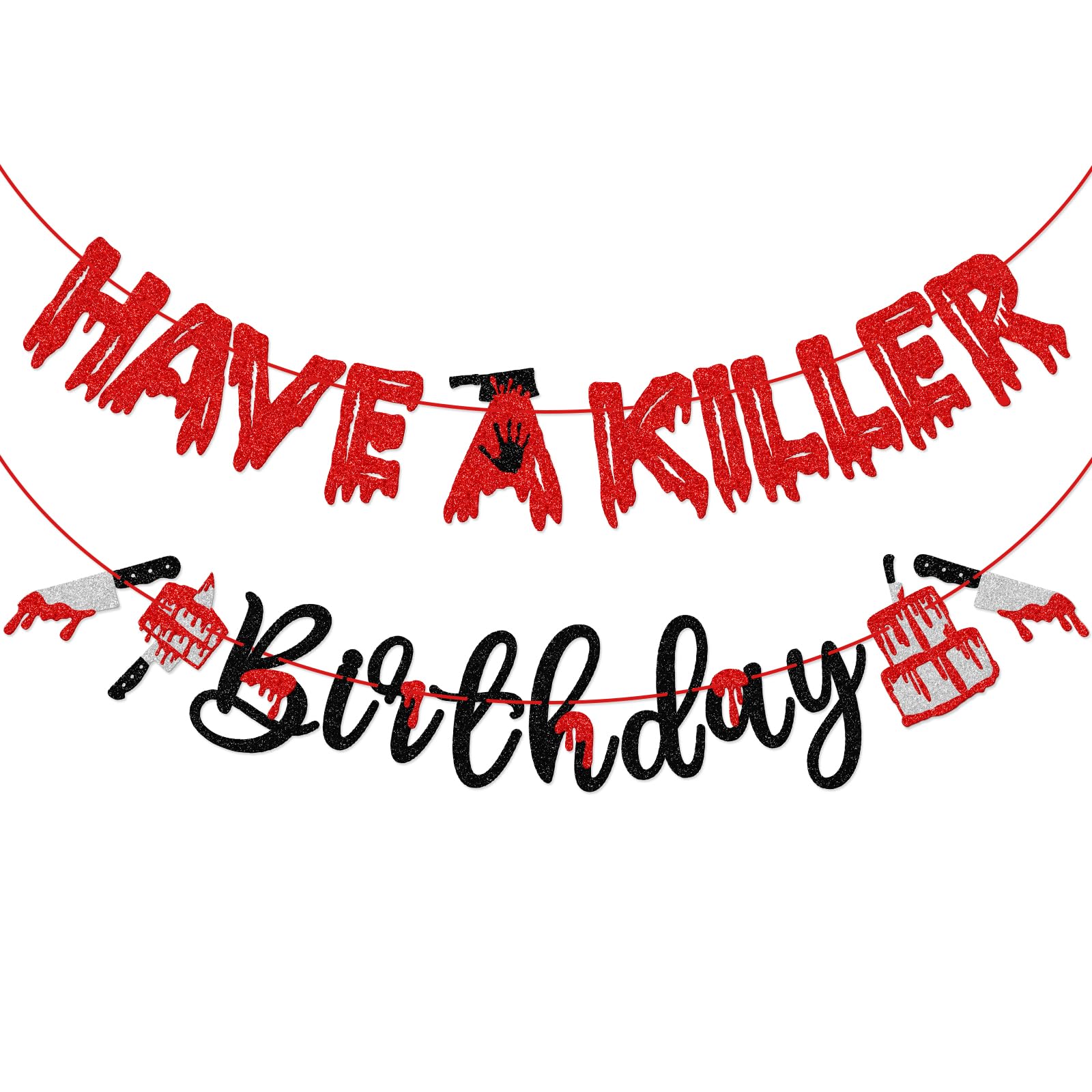 Have A Killer Birthday Banner, Glitter Halloween Birthday Party Banner, Horror Birthday Decorations, Murder Themed Birthday Party Decor, Halloween Party Decorations, Pre-strung