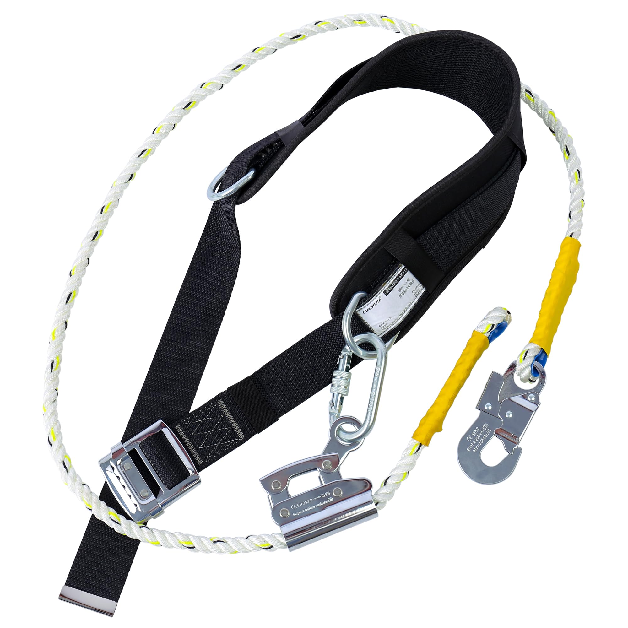[GUANGJIA] 落下防止設備、シートベルト、新基準、柱での作業用、軽量タイプ、ブラック、ポール作業用安全ベルト ワークポジショニングロープ