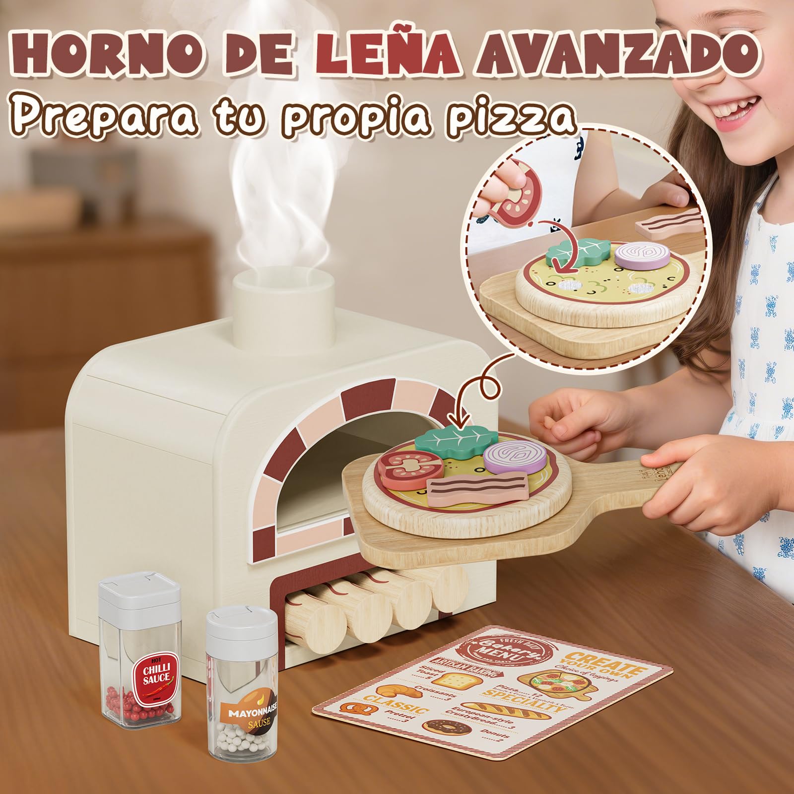 Lehoo Castle Accesorios Cocina Juguetes, Comida Madera Juguete, Accesorios Cocinita Infantil, Pizza Juegos, Juguetes Niños 3 Años