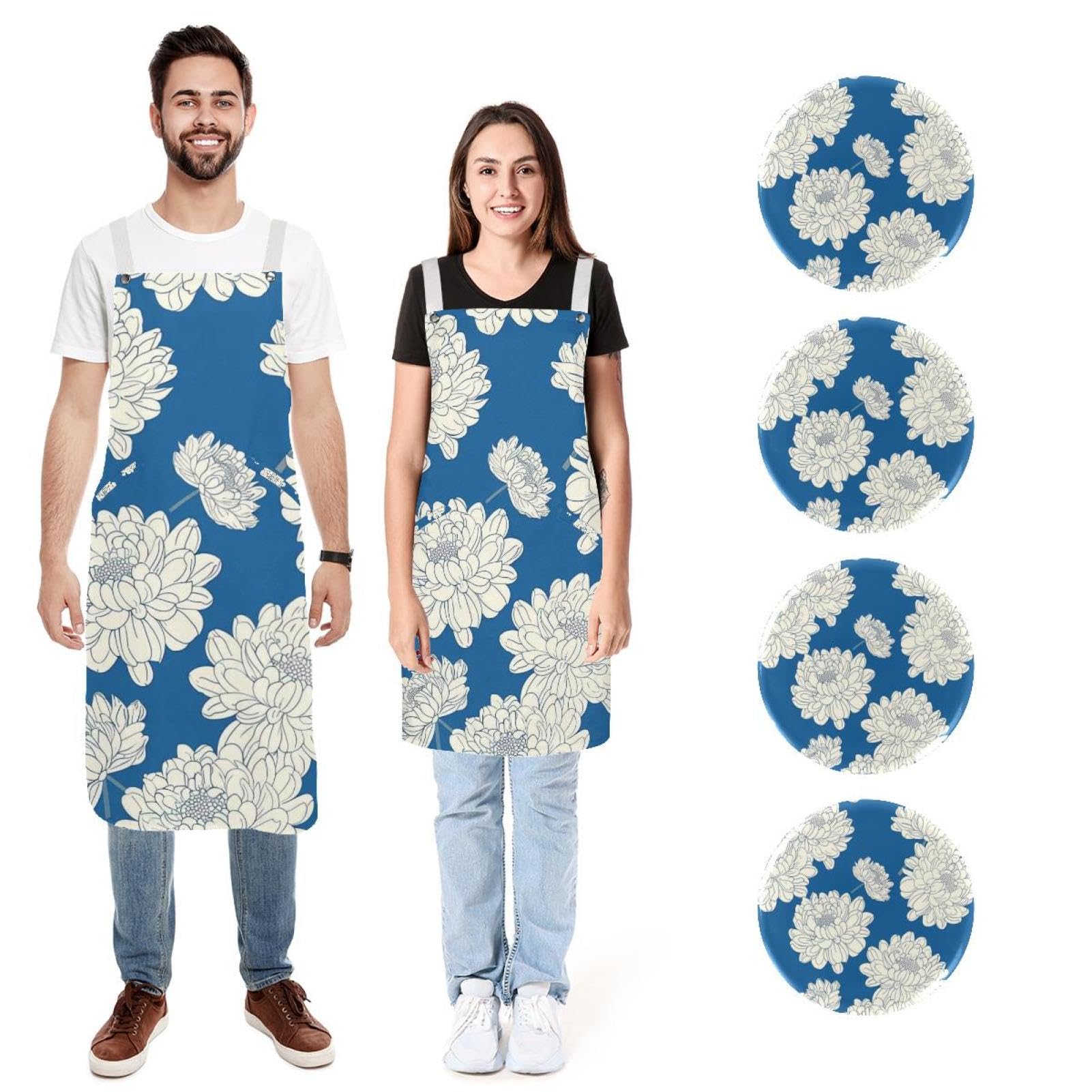 Tablier fleur d'hibiscus de cuisine doux lot de 2 réglable taille universelle - 7