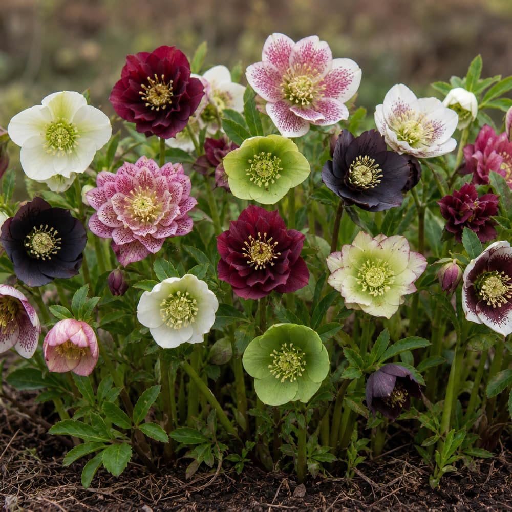 YouGarden Hellebore 'Double Ellen', Set of 10 Mixed Jumbo Plug Plants, Winter and Spring Flowering, Ready to Pot or Plant Out