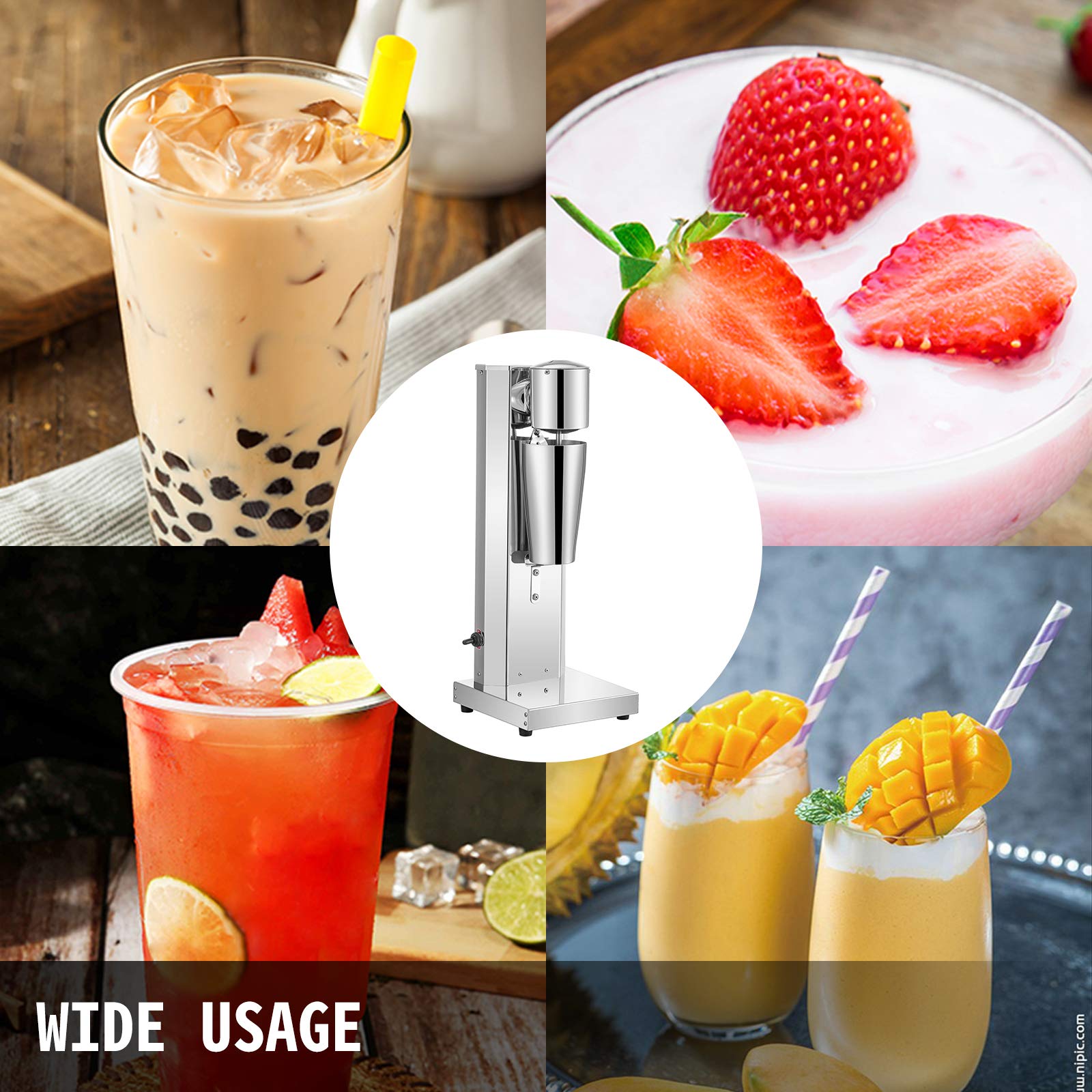 VEVOR Stainless Steel Electric Milkshake Maker, 180W Machine with 800ml Cup, Silver, 2 Speed Adjustable