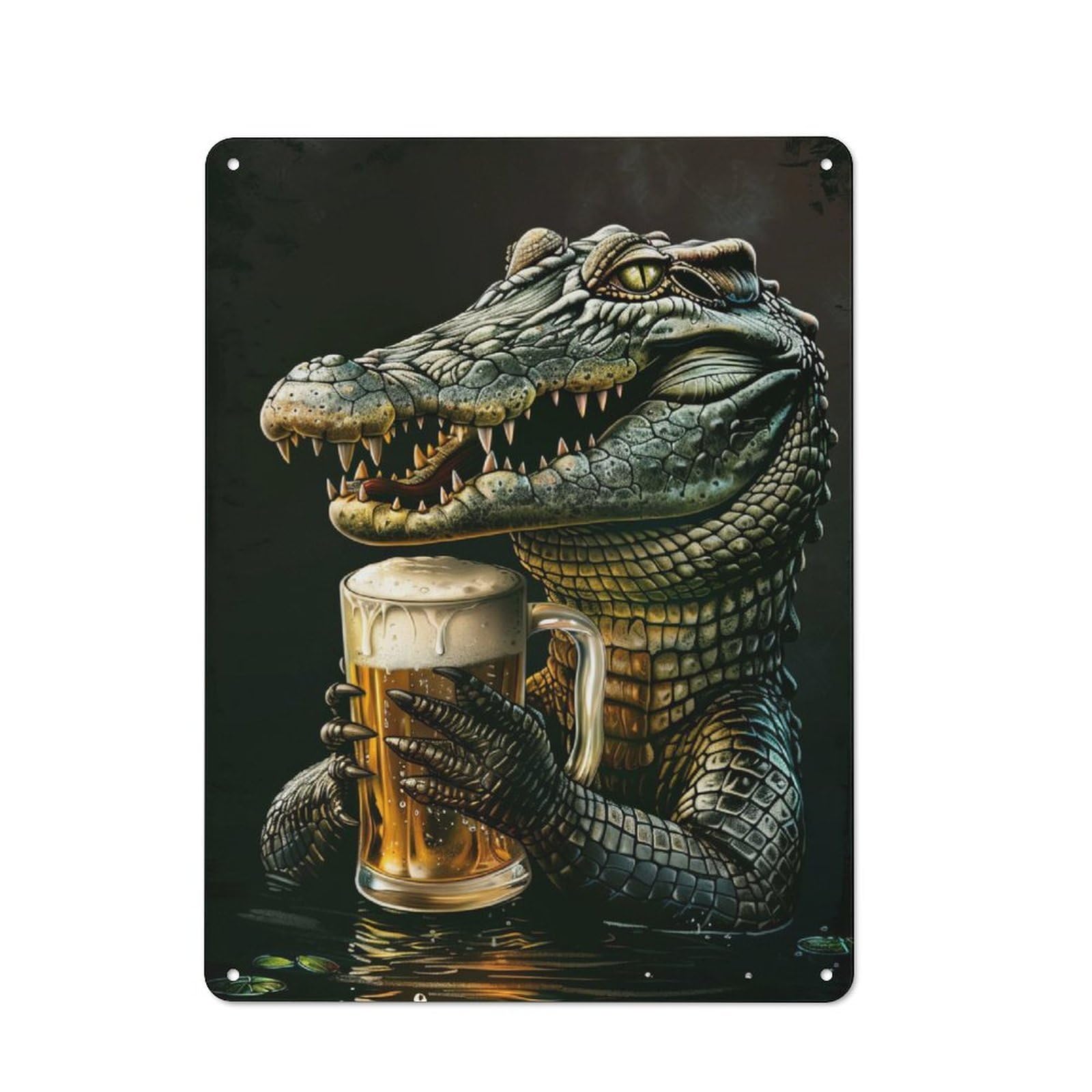 Junmoney Crocodile Beer Cottage Style Metal Wall Decor 40X30cm, Tin Wall Plaque For Kitchen, Cottage, Porch Or Garden Room