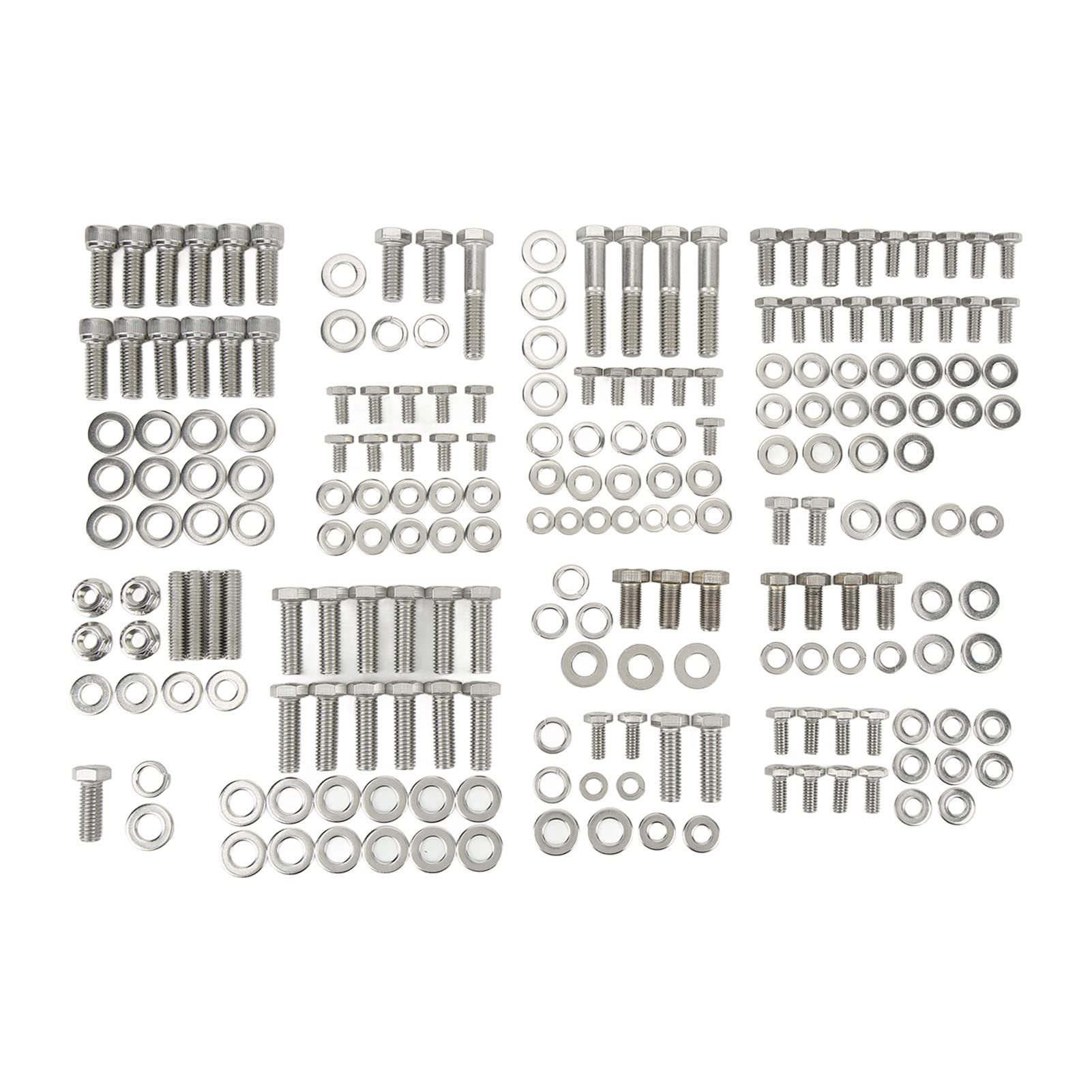 Kit di bulloni esagonali per motore in acciaio inossidabile da 211 pezzi per Small Block 265 283 305 327 350 400, bulloni ad alta resistenza e antiruggine con rondelle e dadi per