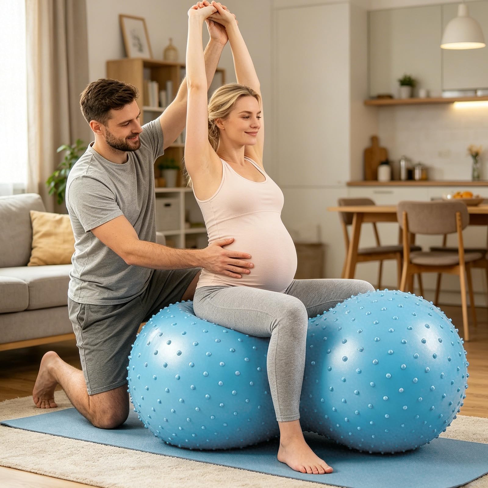 Pelota de yoga cacahuete 45x90 cm antipinchazos con bomba de aire azul