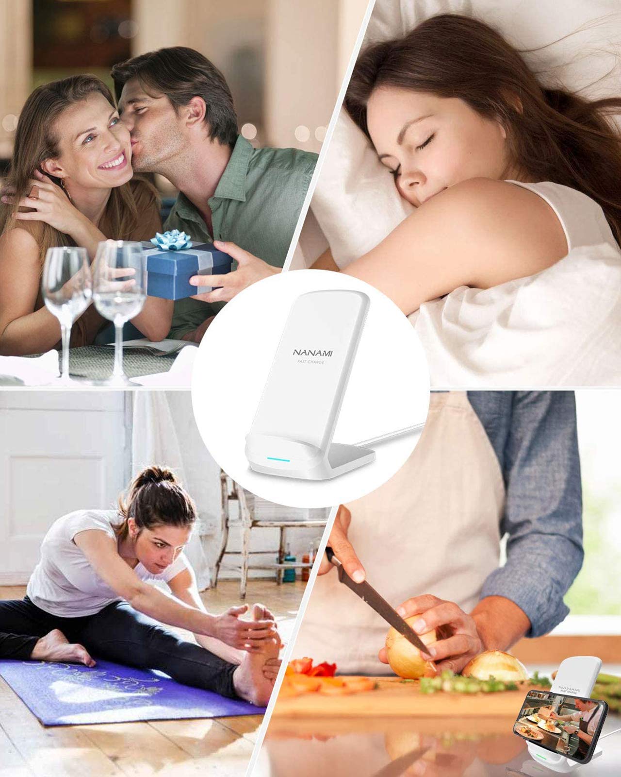 NANAMI Cargador inalámbrico rápido Qi con adaptador de carga rápida 3.0 para iPhone 12 pro 12 11 XS Max XR X 8 Plus 10 W para Samsung Galaxy S21 S20 S10 S9