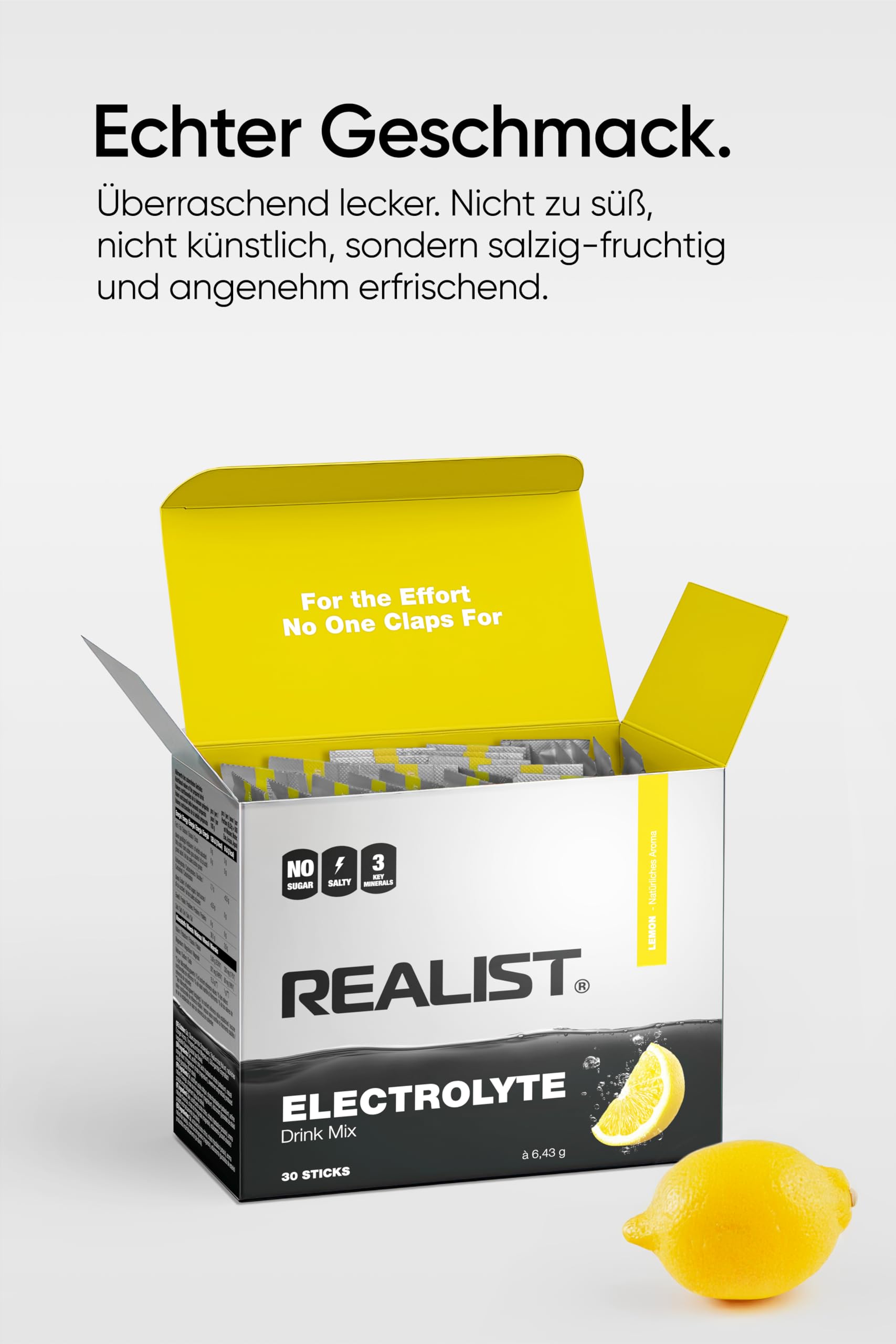 REALIST Electrolytes sans sucre [30 STICKS] Electrolytes Sugar Free, Poudre d'électrolyte Sport & KETO - 1000 mg de sodium, 330 mg de potassium, 60 mg de magnésium - Hydration rapide, fabriqué en