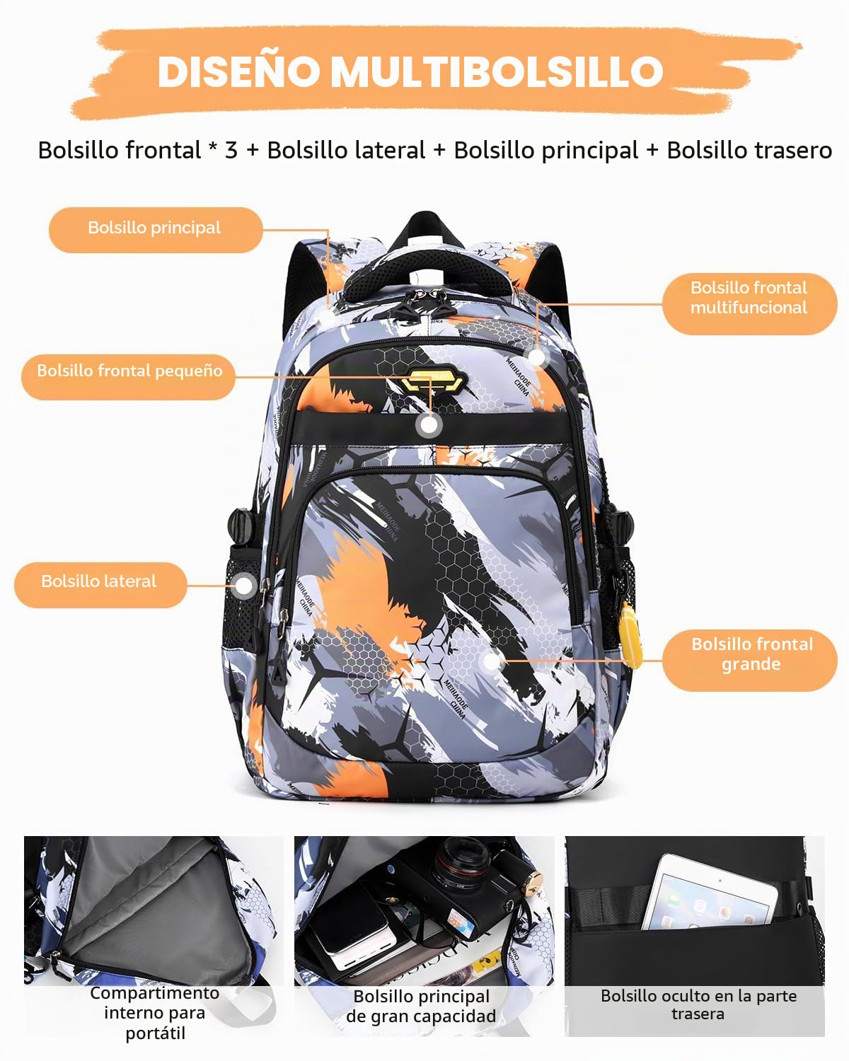 Tanou Mochila Escolar Adolescente Niño, Mochilas Escolares Grandes para Chico de 10 a 18 años, Mochila Instituto de Nylon Impermeable de 2 Piezas con Bolso de Pecho