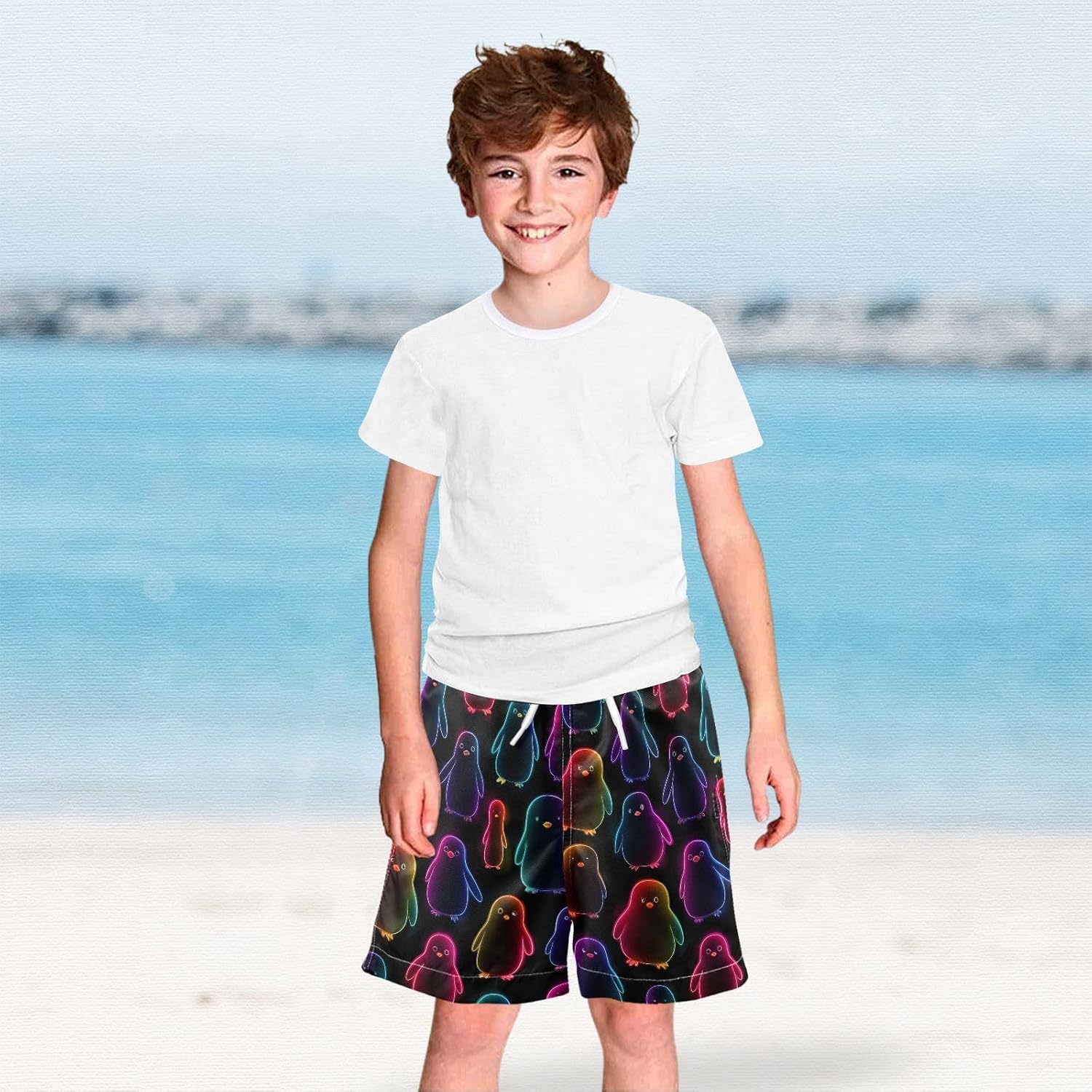 ALAZA Cute Axolotl Boys Swim Trunks Beach Shorts Swimsuit Quick Dry Bathing Suit Boardshorts Swimwear 2-16Years