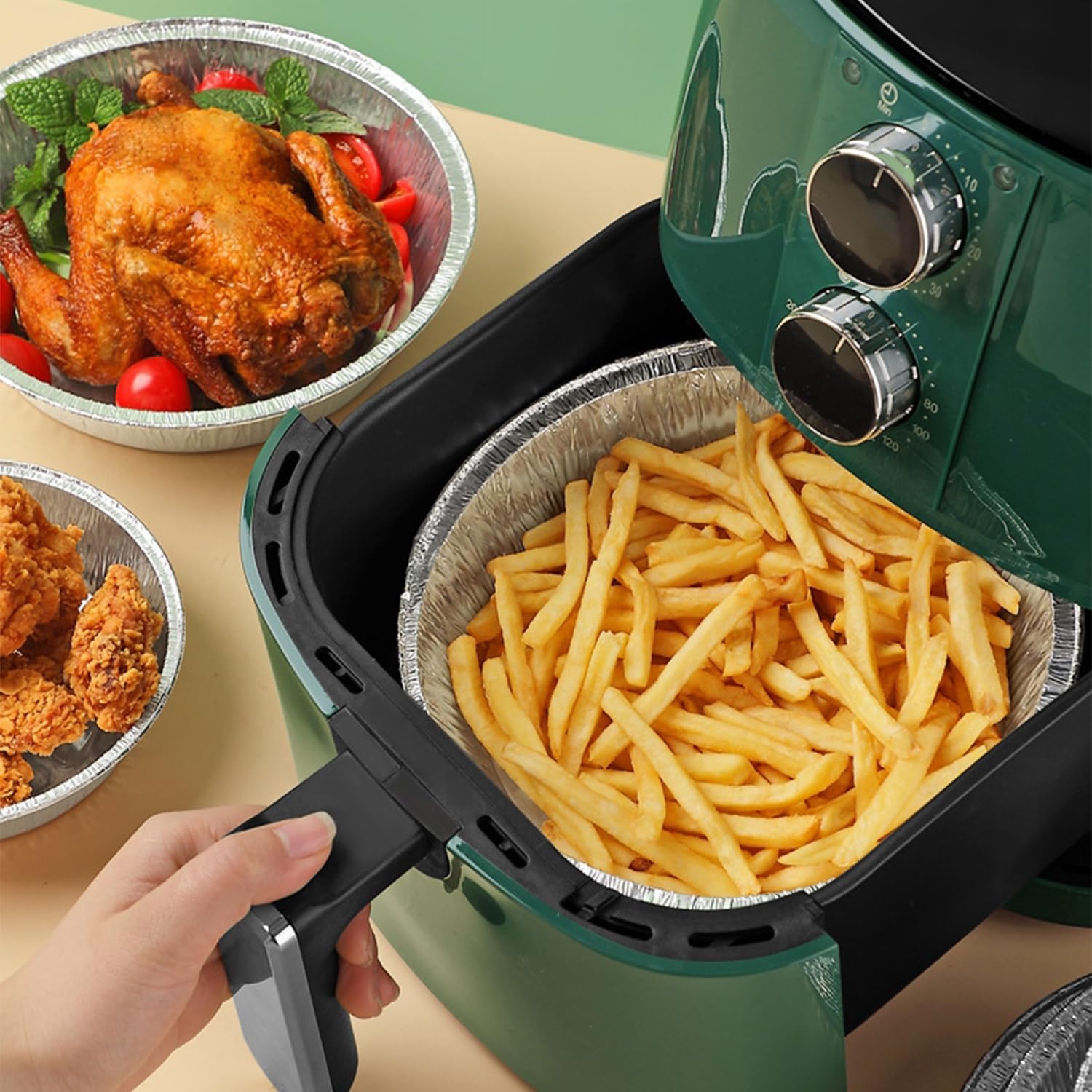 50 Pezzi Contenitori In Alluminio Monouso 7 Pollici, Alluminio Vaschette Rotonda, Teglie Usa e Getta, Resistente All'Acqua e All'Olio Per Cuocere, Cuocere a Vapore, Cucinare e Conservare