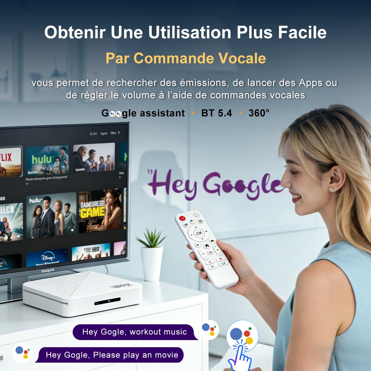 Android 14.0 TV Box 2026, 2Go RAM + 16Go ROM, LEFFOT H313 4K Ultra HD Boitier IP-TV pour Streaming, Support 2.4/5G WiFi 6, 100M Ethernet, Contrôle Vocal, BT 5.4, USB 3.0, HDR10, RK3518 Quad-Core A53