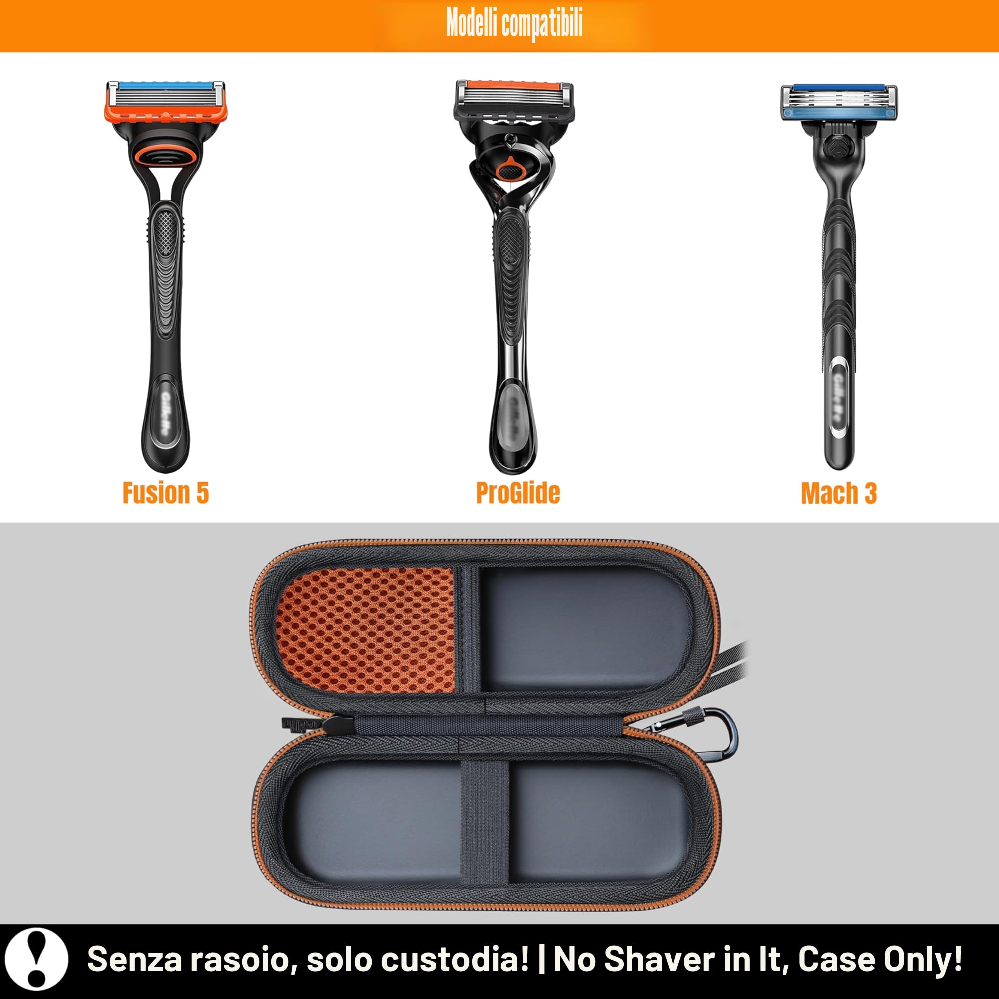 Custodia in PU compatibile con Gillette Fusion 5 e Fusion ProGlide Rasoio Umido da Uomo Portatile duro Custodie Impermeabile Per Rasoio Fusion 5,Arancione