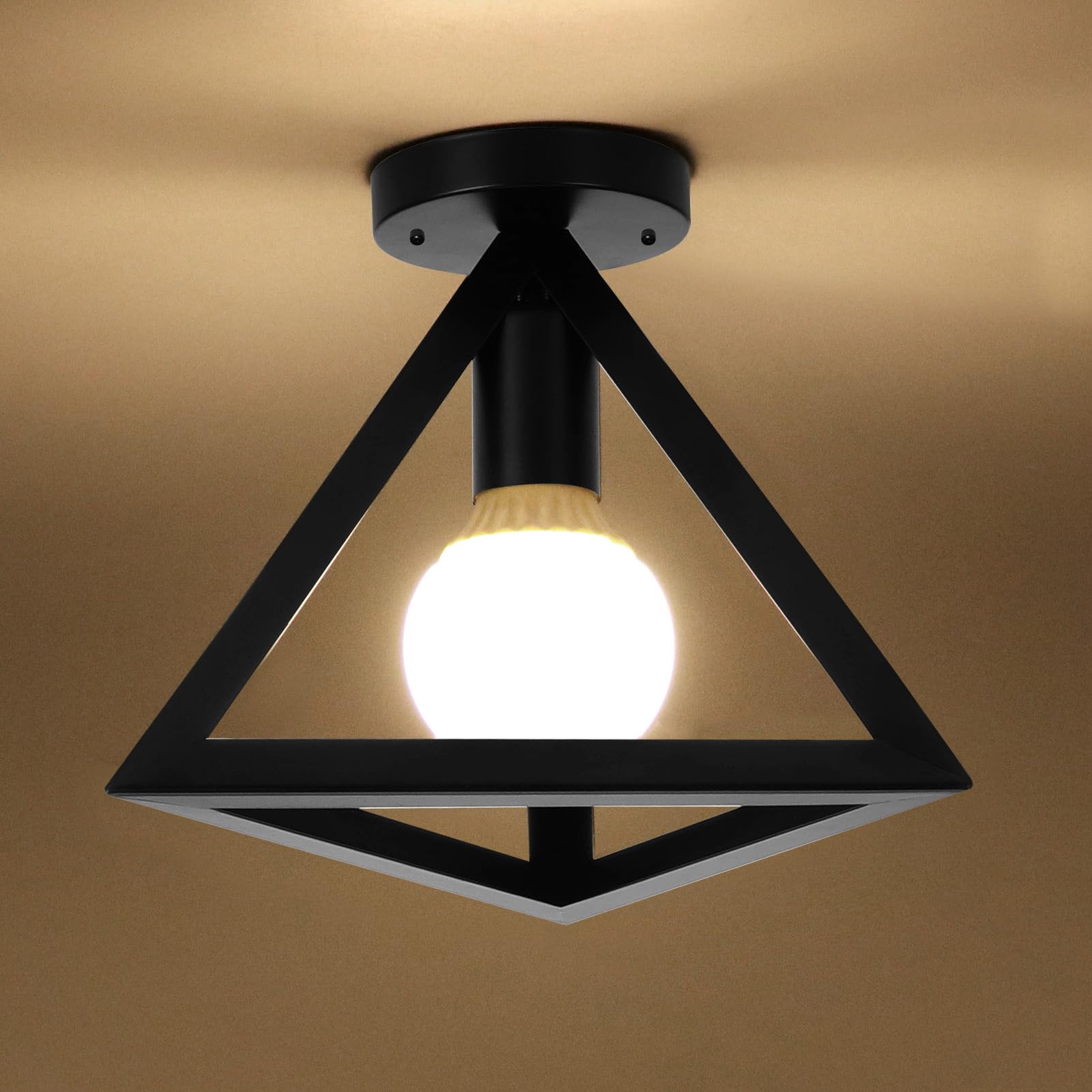 KawellIndustrial Close to Ceiling Light Fixture Black Retro Ceiling Light Flush Mount Indoor Ceiling Chandelier Light Hardwired for Hallway Living Room Bedroom Kitchen Farmhouse, Triangle