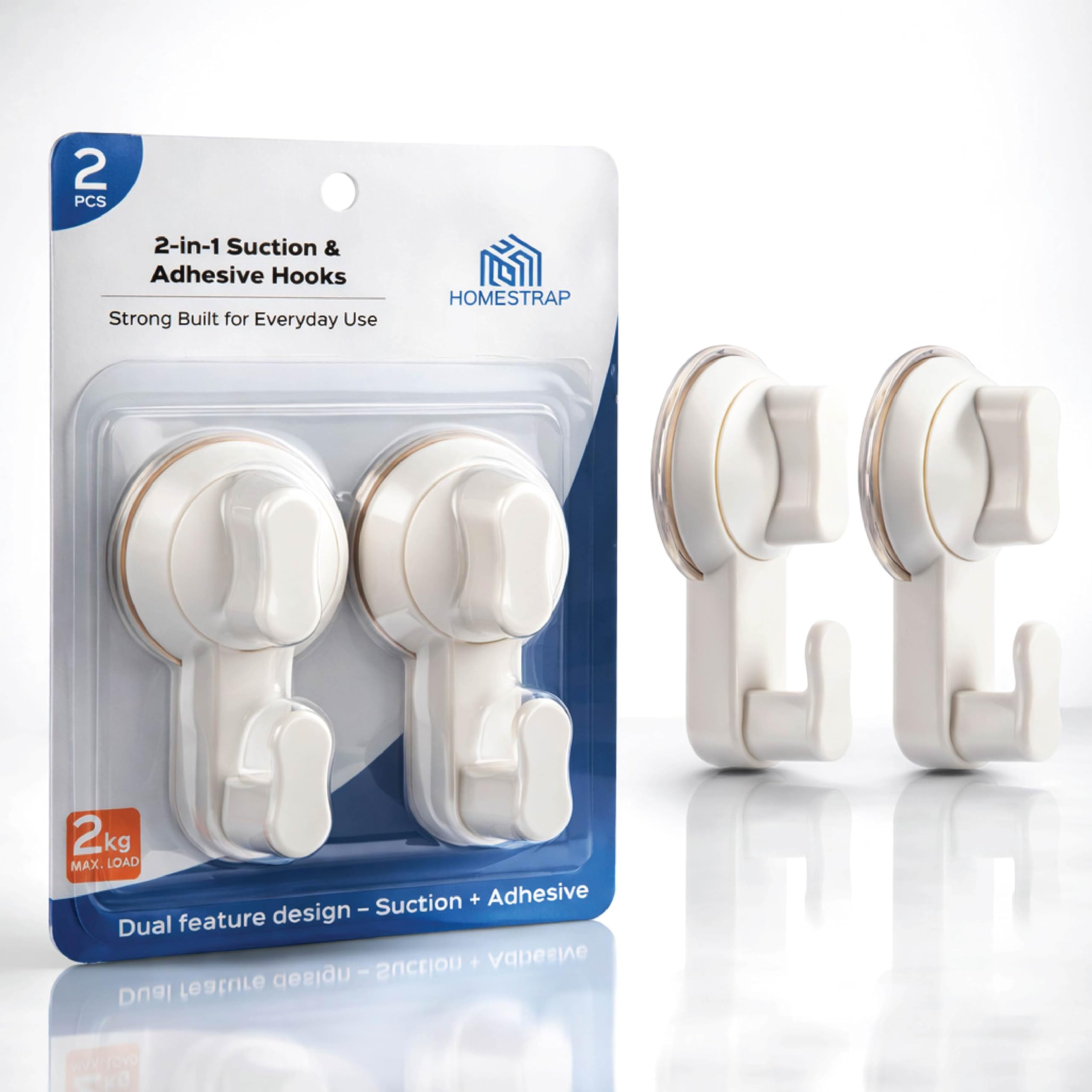 HomeStrap 2-in-1 Suction & Adhesive Hooks | Strong Wall Hanging Hooks Without Drilling | Double Support Stick-On Hooks with No Screw Installation & No Wall Marks for Bathroom, Kitchen & Utility Areas-image-25