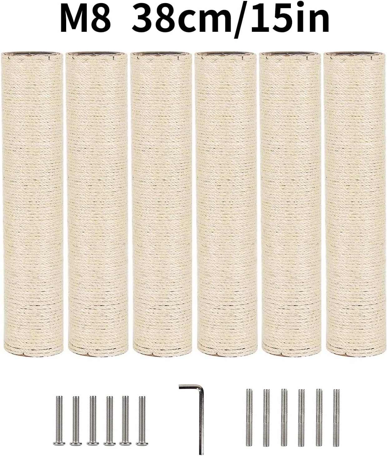 BNOSDM 6 Pack 15”x2.75” M8 Cat Tree Scratching Post Replacement Parts for Indoor Cats Tower Rope Scratch Poles Refill Sisal Pole Part for Refurbishment Accessories Spare