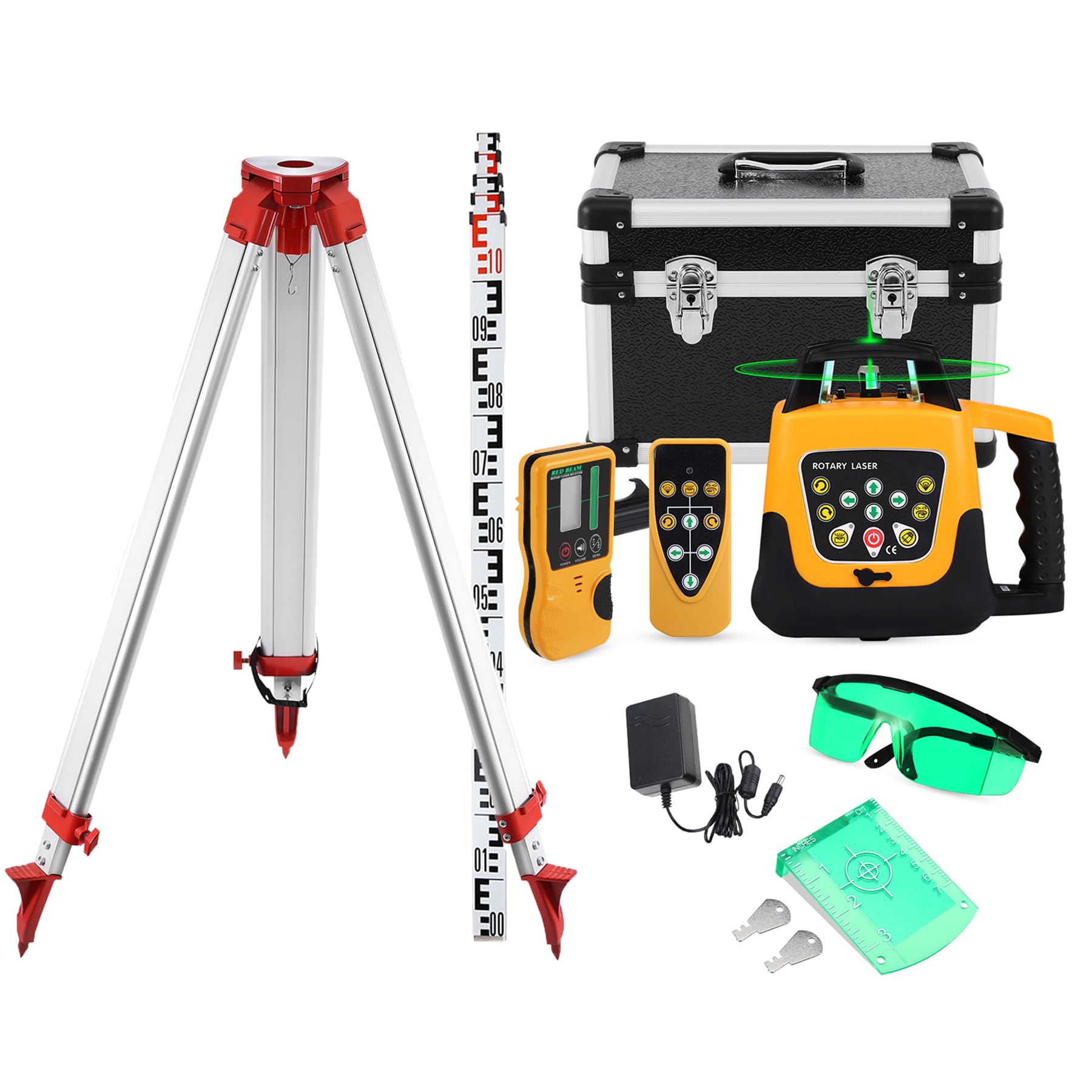Laser Rotatif Vert 360° Autonivelant Kit avec Trépied 1,65M et Barre 5M