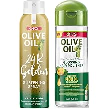 ORS Olive Oil Frizz Control and Shine Glossing Hair Polisher Olive Oil Style & Shine 24k Golden Glistening Spray - Bundle