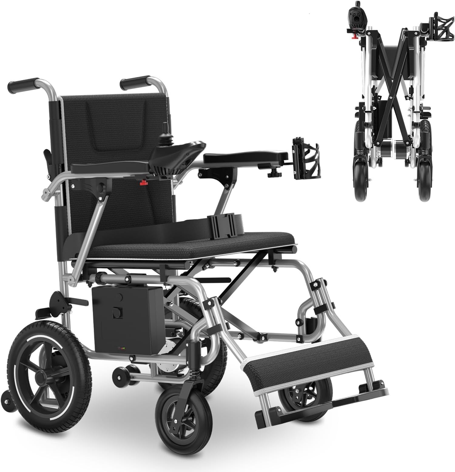 Ultralight 36lbs Foldable Electric Wheelchair for Adults - KERDOM Aluminum Frame Electric Wheelchair, 300lbs Capacity & Detachable Lithium Battery, 360W Motor Wheelchair, All-Terrain PU Wheels