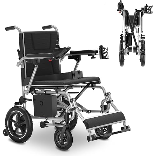 Ultralight 36lbs Foldable Electric Wheelchair for Adults - KERDOM Aluminum Frame Electric Wheelchair, 300lbs Capacity & Detachable Lithium Battery, 360W Motor Wheelchair, All-Terrain PU Wheels