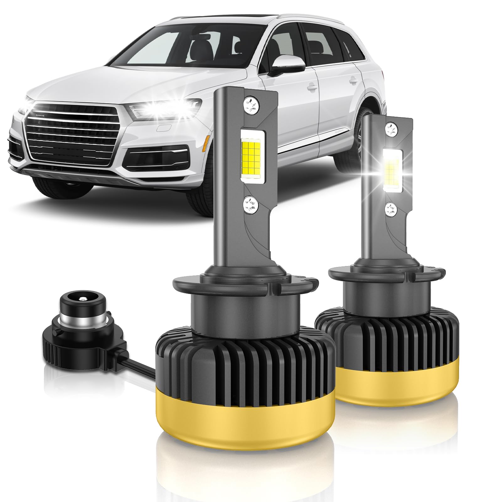 Bombillas LED D4S 25000LM 120W 6000K Blanco de Reemplazo para Las Bombillas de los Faros Delanteros en el Original HID 35W, 1:1 Tamaño del Coche Anti-Error D2S LED con Ventilador, Paquete de 2