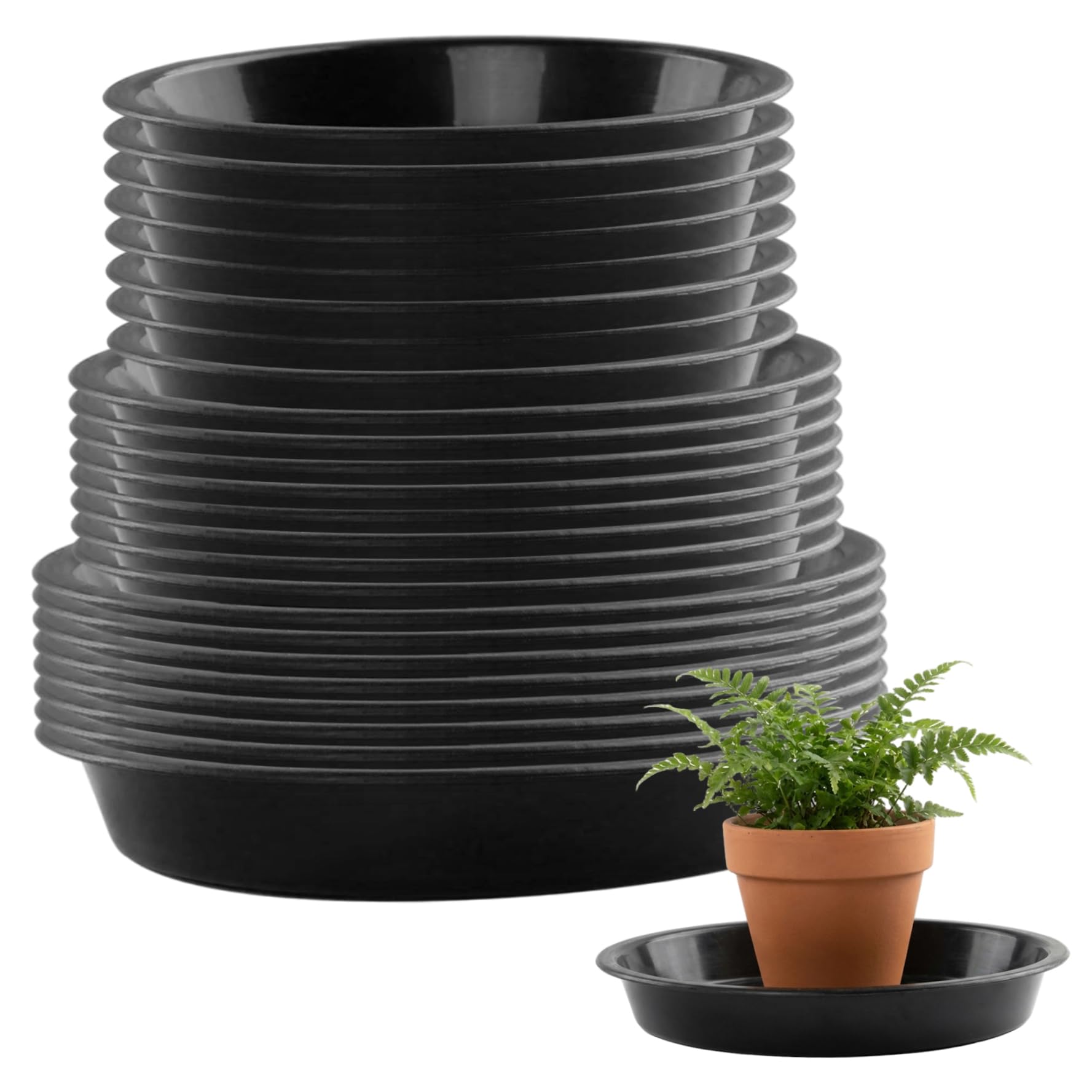 Monetais Black 24Pcs Plant Pot Saucers, 6 8 10 Inch Round Plant Water Catcher Tray Plastic Plants Saucer For Indoor And Outdoor Garden Pot Saucers