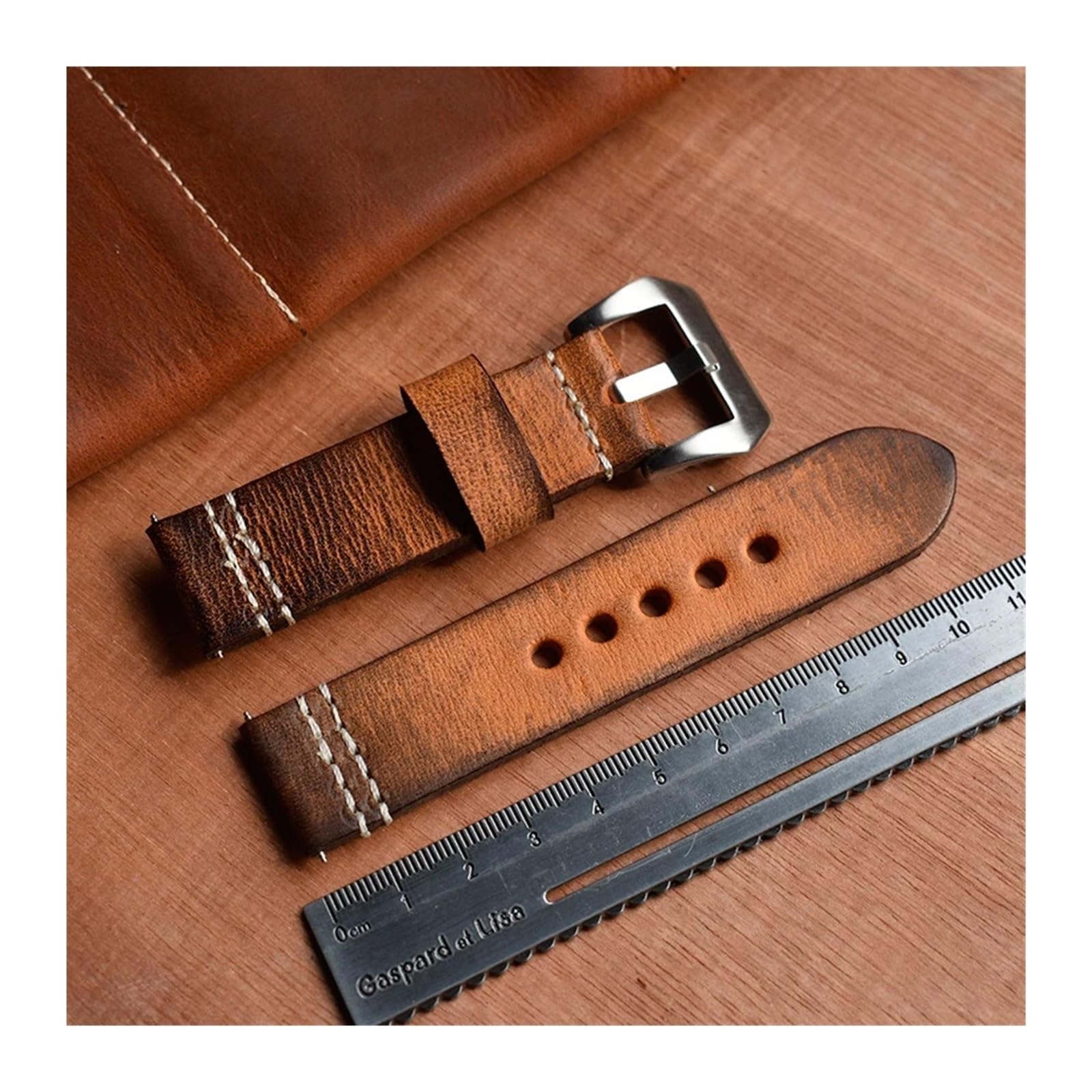 Genérico Correa de reloj de cuero grueso for hombre, pulsera antigua de repuesto, hebilla de acero inoxidable esmerilado, 20/22/24/mm, KZV09