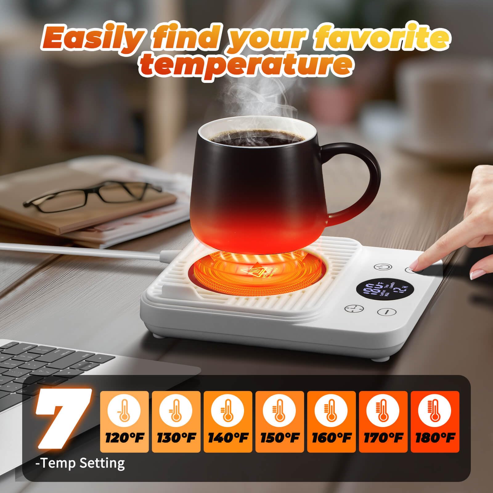 Cup Warmer for Coffee - Fastest Heating, Coffee Cup Warmer for Desk Auto Shut Off, 1-12h Timer for Scheduled Start, Electric Beverage Warmer for Coffee, Tea & Candles (White, NO Cup)