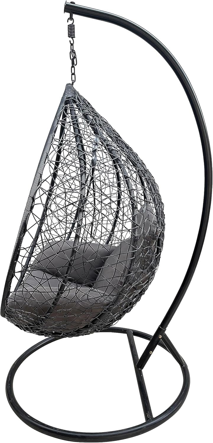 Decor Space Poltrona a dondolo sospesa Amirantes per giardino e veranda in rattan con cuscino (Antracite)