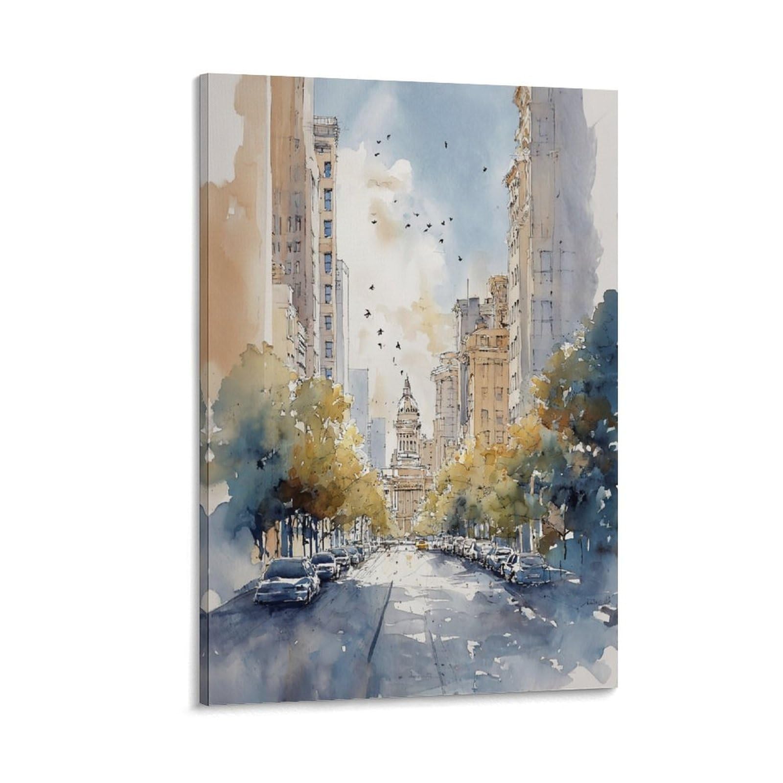 LCYNNH Cityscape Traditional Style 20x30inch(50x75cm) Vintage Travel Poster Watercolor Canvas Art