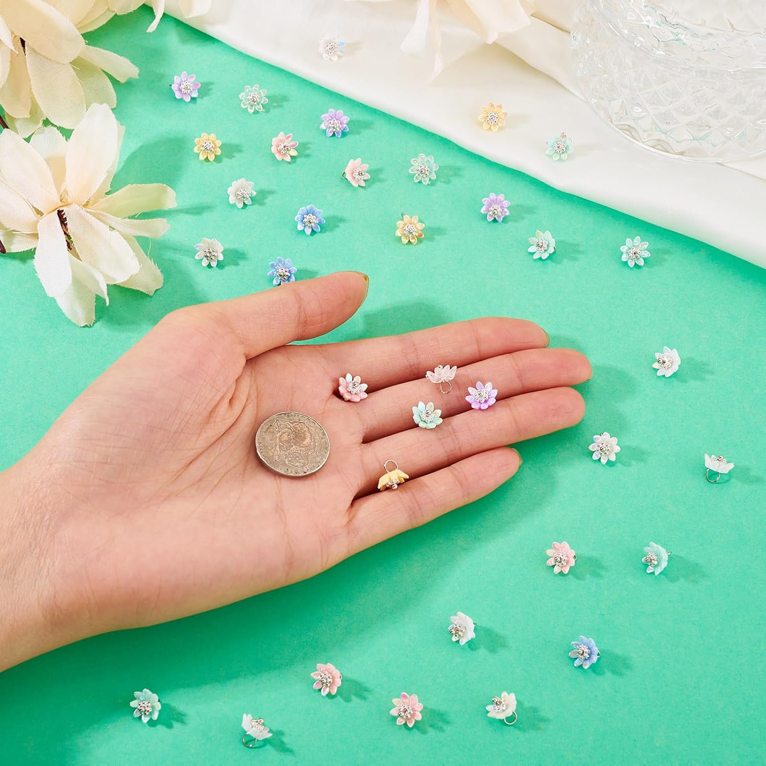 Cheriswelry Flower Pendants Resin Floral Dangle Charms AB Color Flower Earring Charms for DIY Crafts Necklace Bracelet Jewelry Making Decoration - Image 6