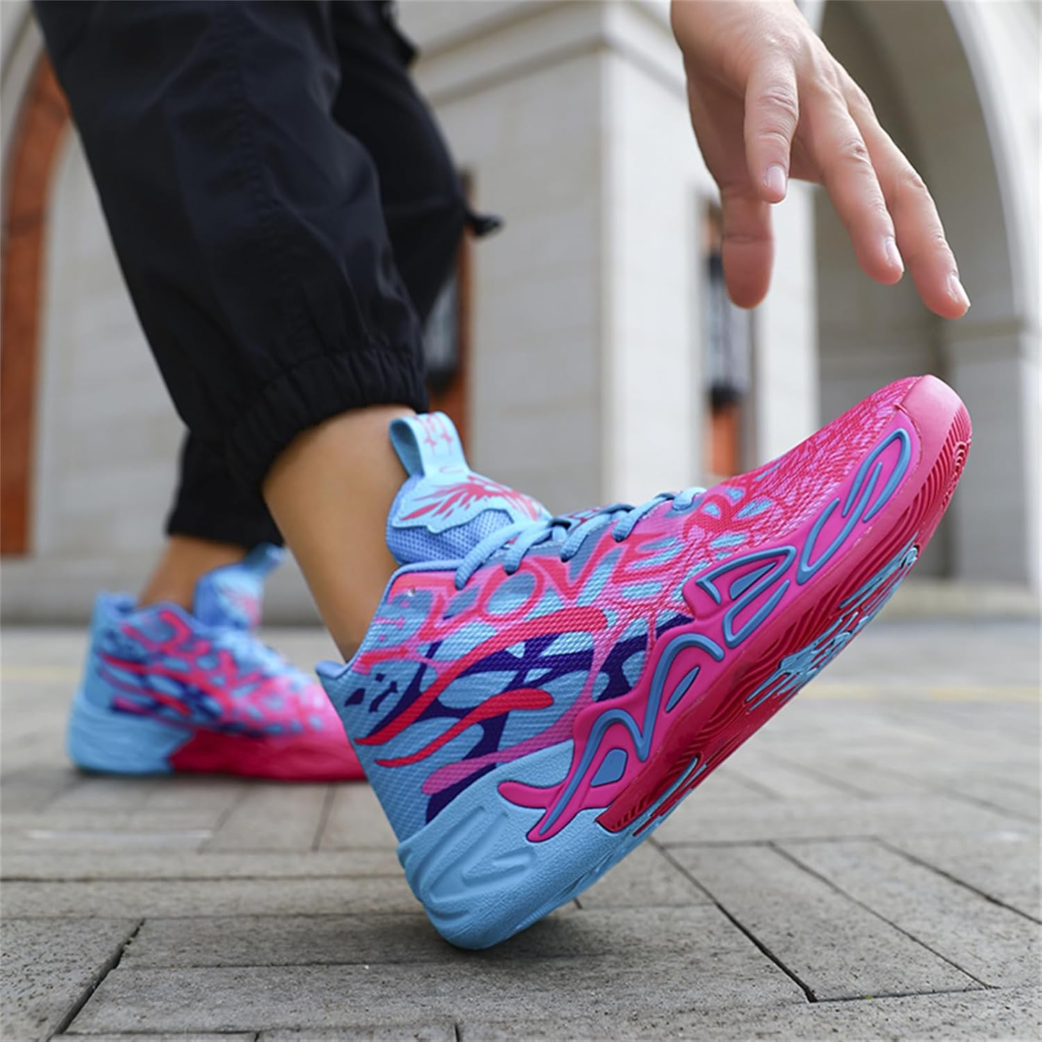 Men's Multicolour High Top Lace Up Breathable Mesh Upper Basketball Shoes with Vibrant Fluorescent Gradient Design Comfort for Basketball Training Court Games Tennis Volleyball Athletic Activities - Image 7