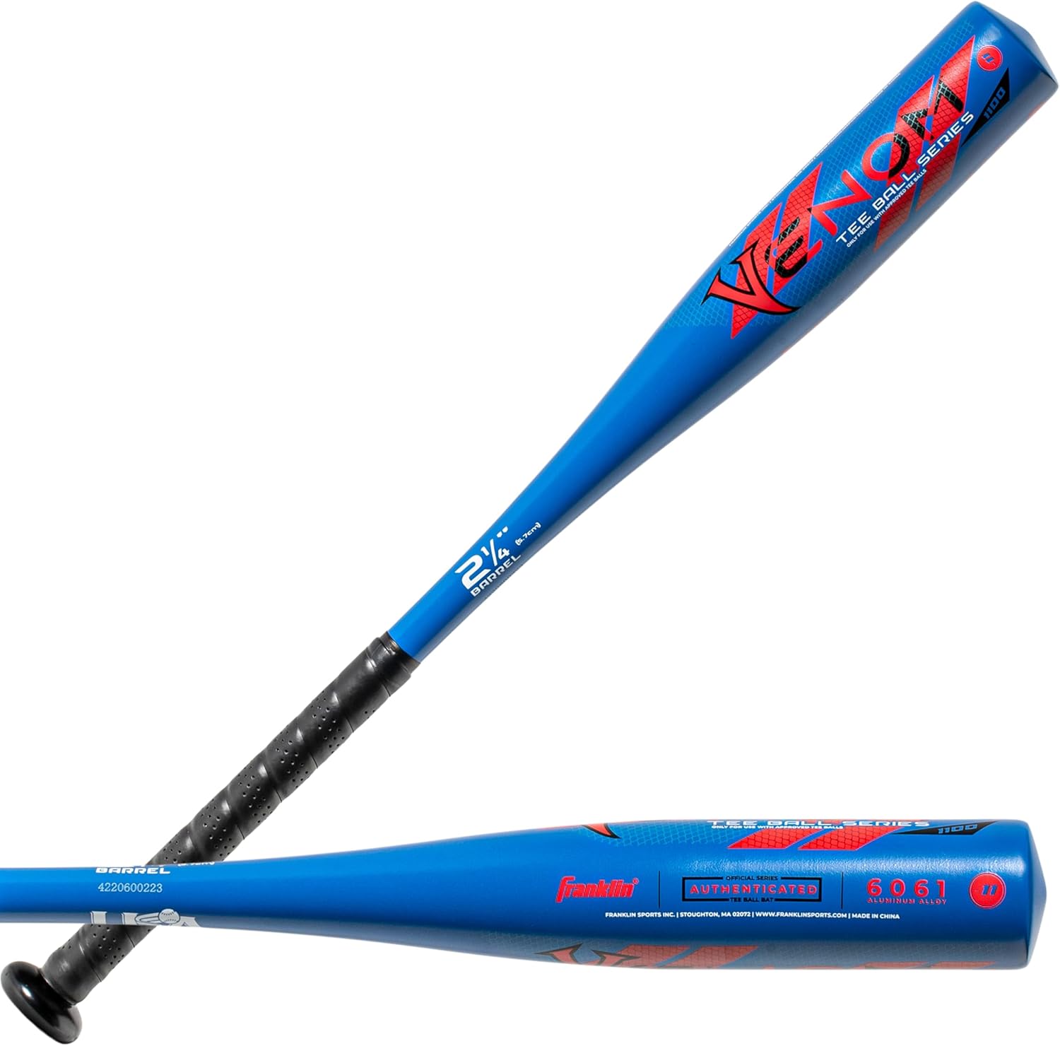 Franklin Sports Kids Teeball Bat - Venom + Barracuda Aluminum + Composite - USA Baseball Certified for Boys + Girls - Youth Metal Bat - Drop -10 to -13