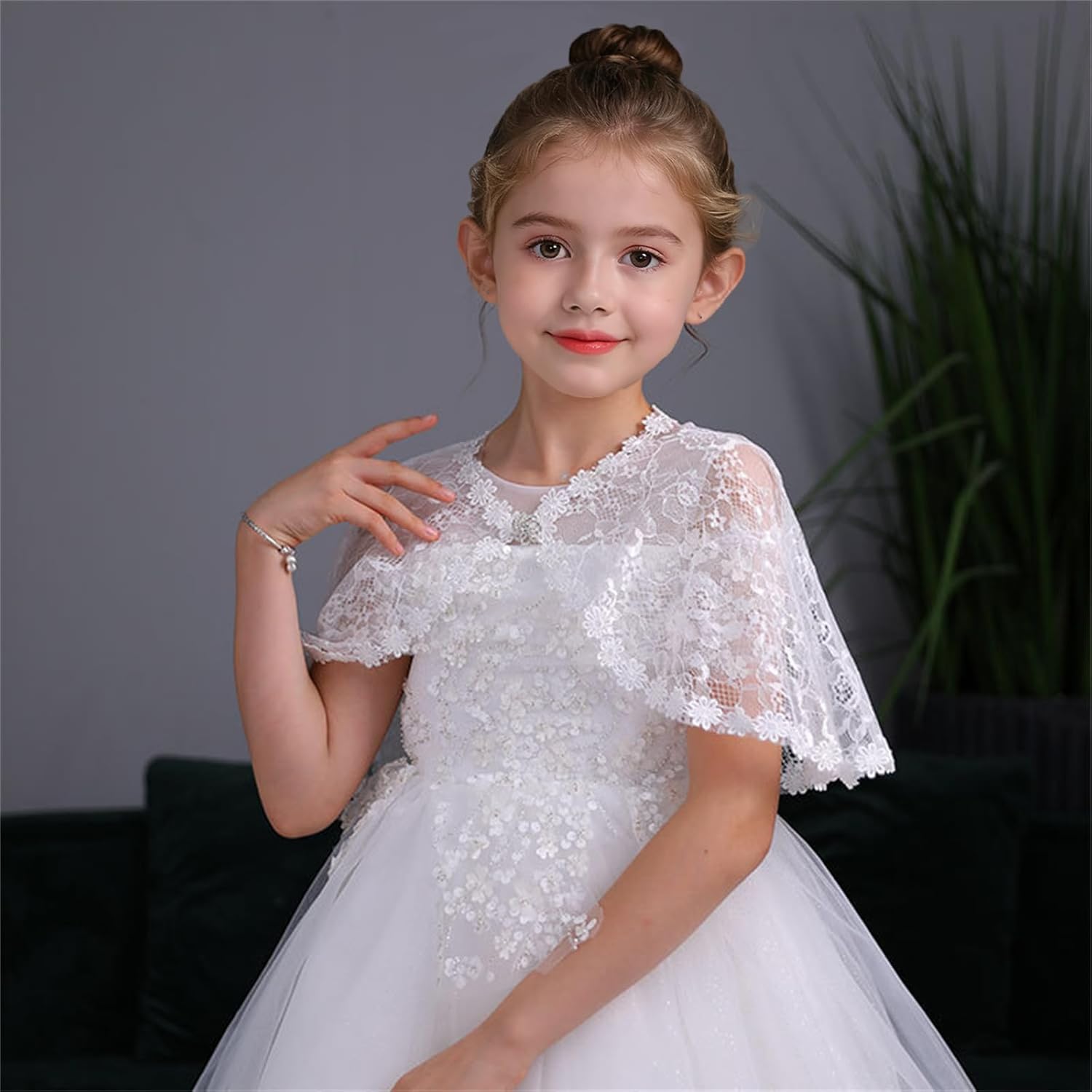 White Lace Cape Floral Bolero Cardigan Shrug Cover Up Jacket for Girls Kids Toddler Child - Image 3