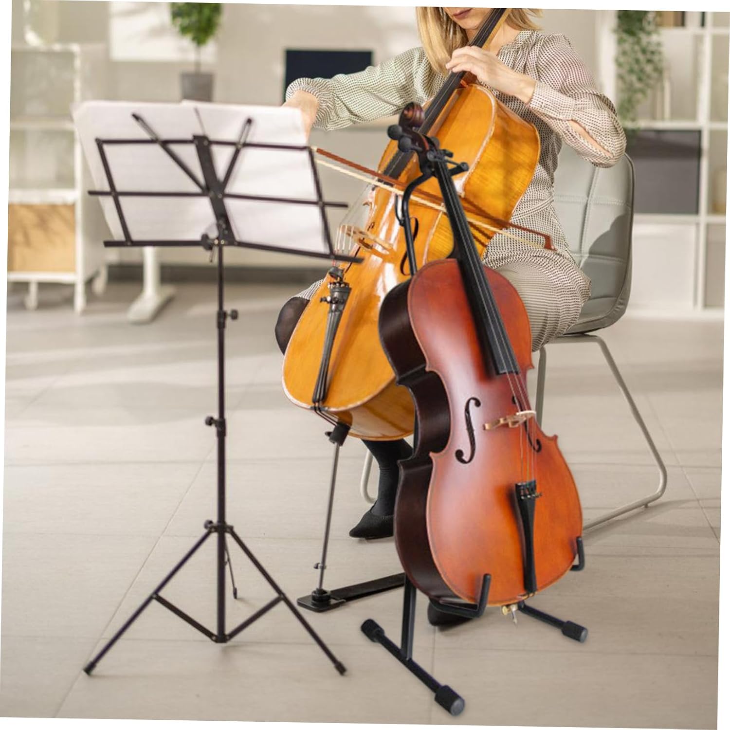 BESPORTBLE Portable Cello Stand Foldable Instrument Holder Black Stable Bracket for Home Use Cello Players with Smooth Rounded Edges and Fall Design