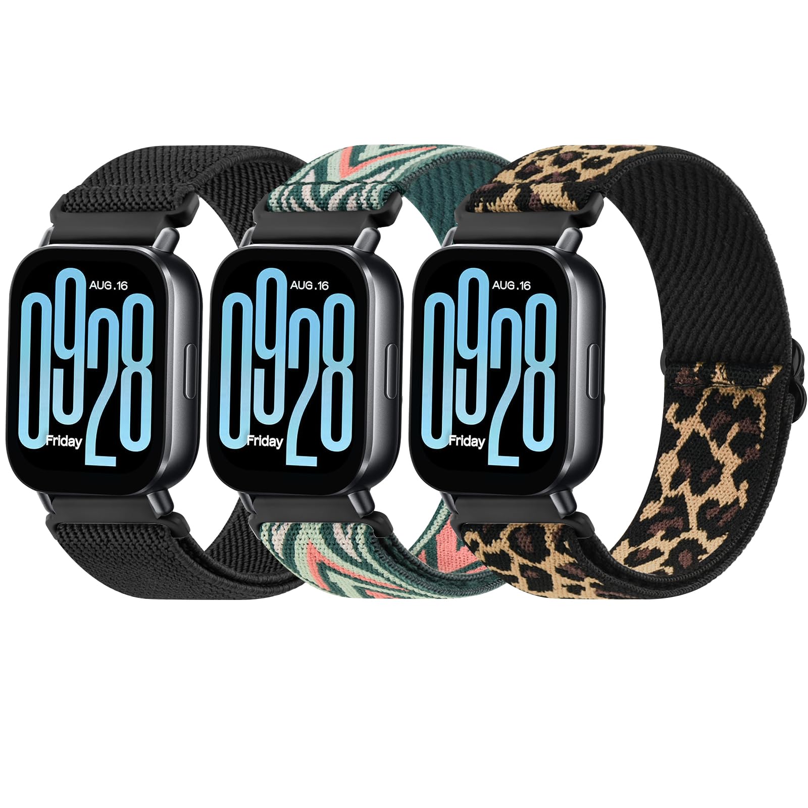 AK 3 Piezas Correa para Xiaomi Redmi Watch 5 Active/Redmi Watch 5 Lite para Mujer Hombre, Pulseras de Nailon Elástico Suave, Correas de Repuesto Deportiva Ajustable