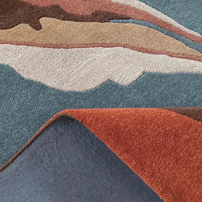 10x14 Ft Hand Tufted Wool Area Rug, Modern Abstract Leaf Multicolor Blue Rust Brown Design, Premium Handmade Carpet for Living Room Bedroom & Home Décor